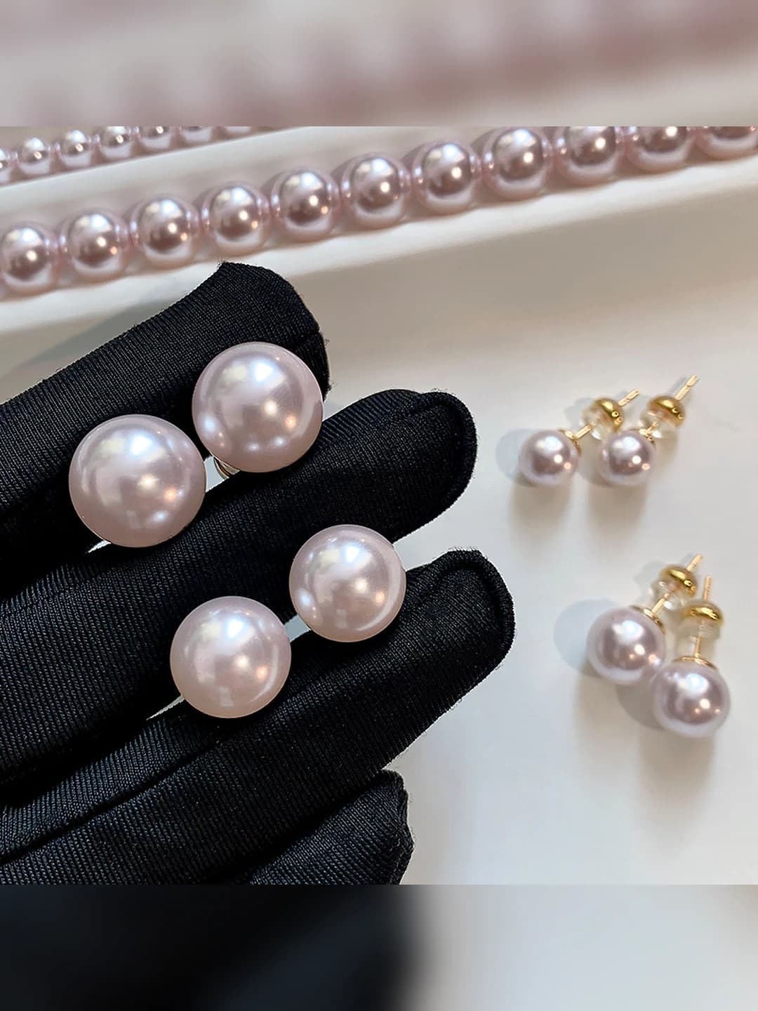 Women's retro style stud earrings with colorful pearls on 925 silver posts