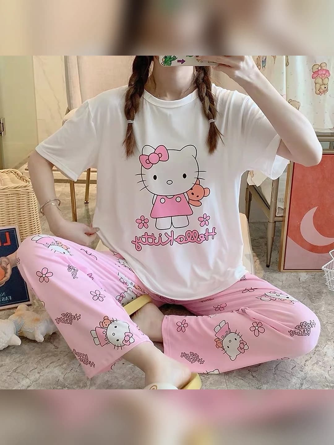 Qisqa-uzoq - Oq Hello Kitty