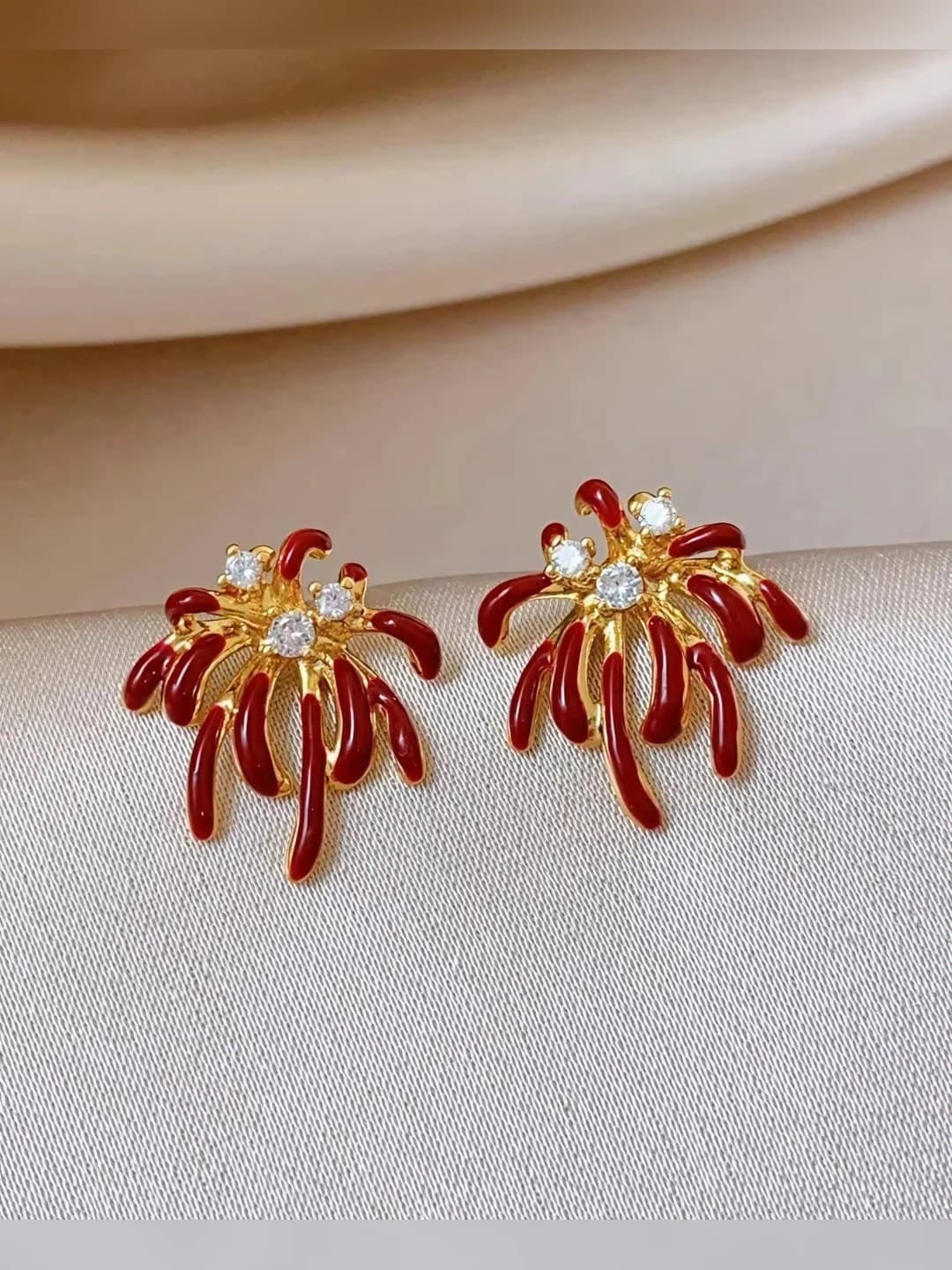 15# Red enamel firework diamond earrings