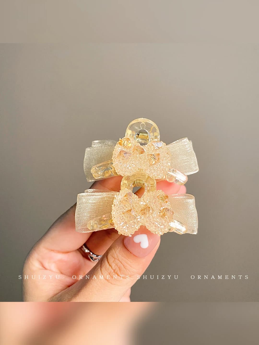 Champagne diamond bow, 2 pcs