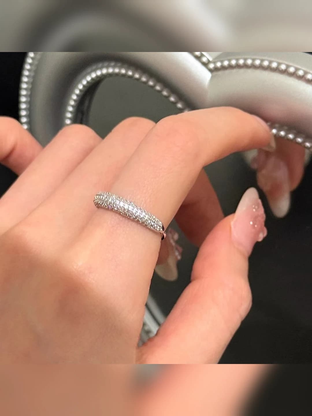Women's minimalist adjustable open ring with zirconia