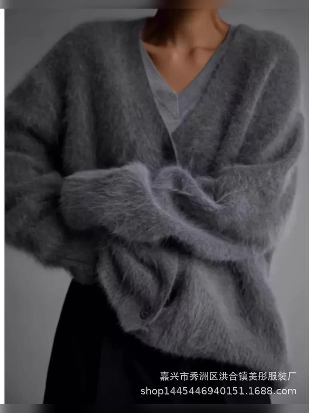 Women's knit cardigan, autumn-winter, solid colour, loose fit, long sleeve, V-neck, cotton and polyester fabric