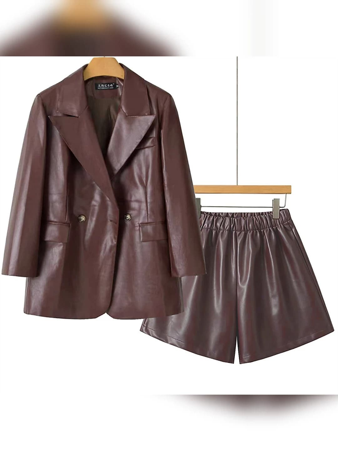 Women's PU blazer and trousers set, Korean style, retro, loose fit, long sleeve, all-season