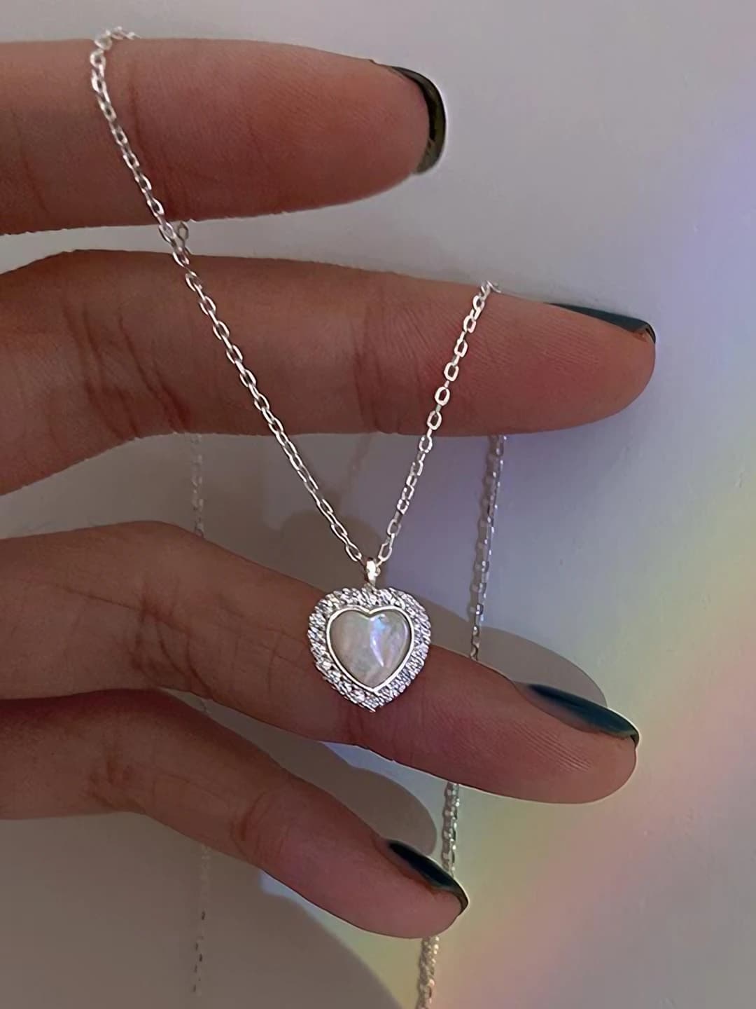 1390# Crystal heart - silver