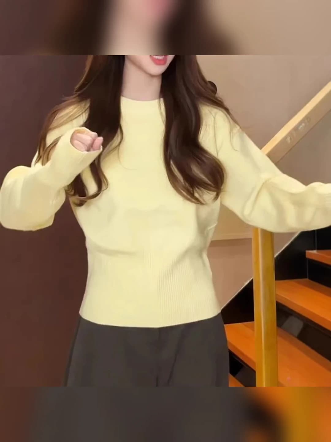 Women's crew neck slim fit slimming solid colour long sleeve cropped sweater for autumn-winter
