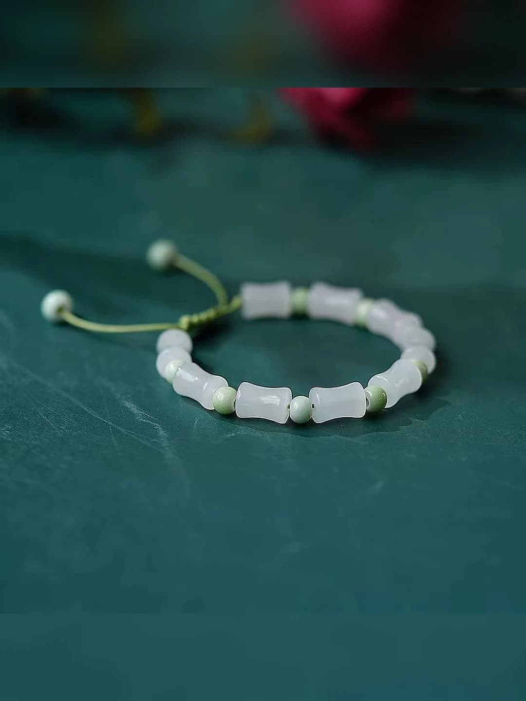 Women's bracelet: hand-woven, adjustable, design element - lotus seed pod, Japanese-Korean style