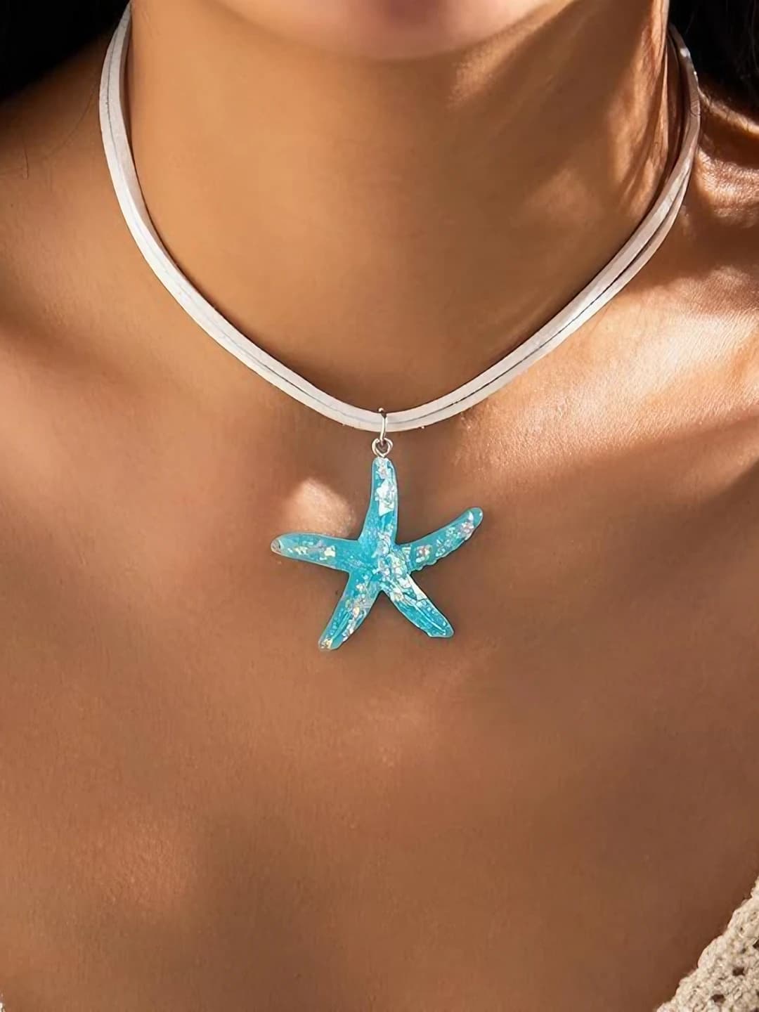 Women's spring-summer resin starfish choker necklace