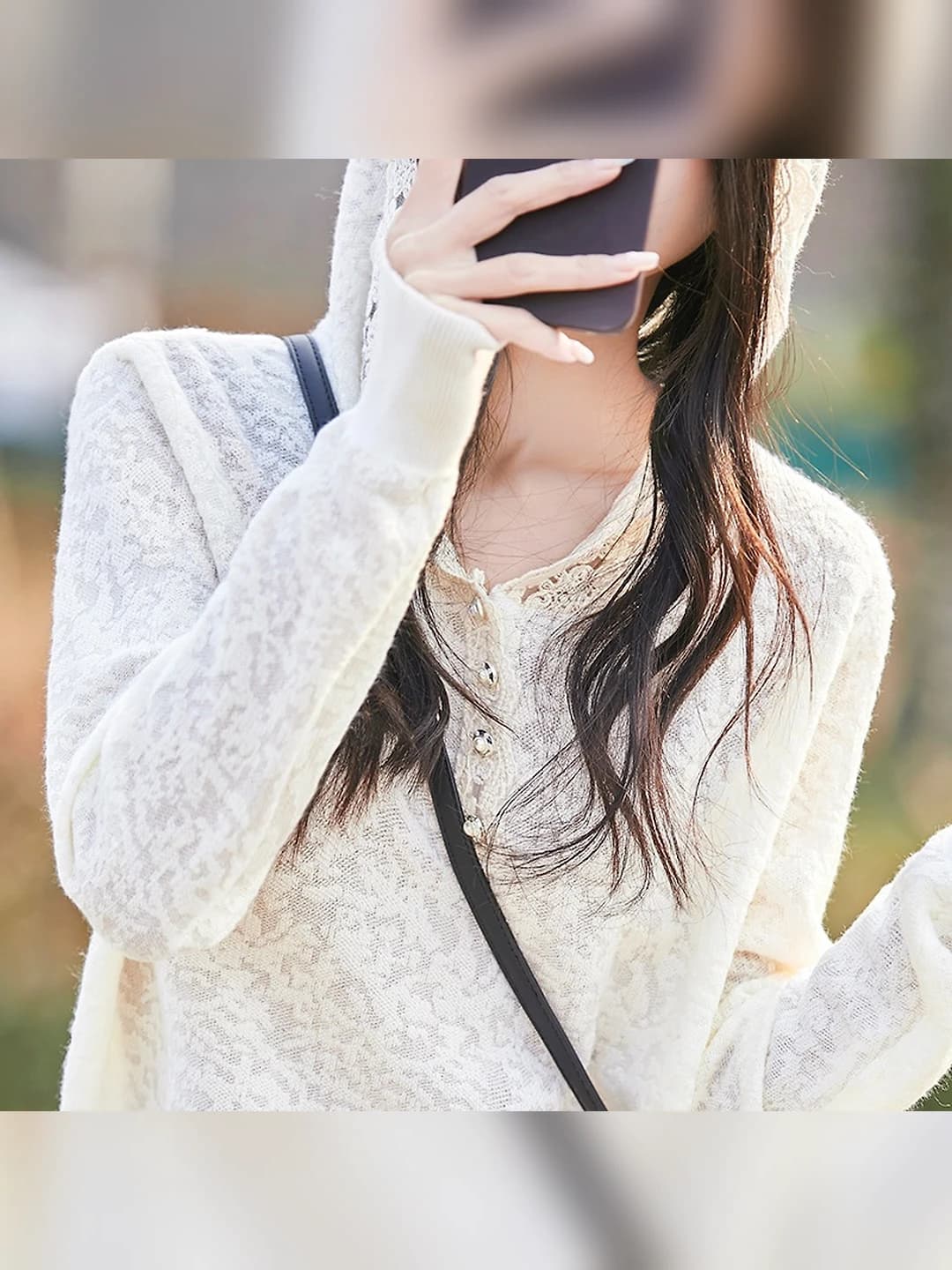 Women's lace hooded knit pullover sweater, spring-summer 2026, mock neck, long sleeve, solid colour, wool