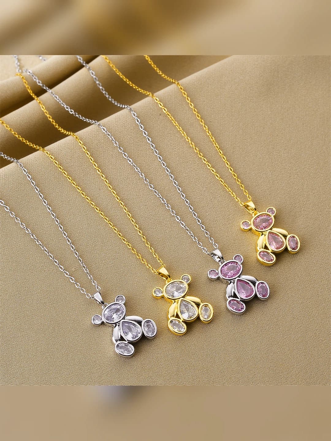 Women's titanium steel chain with bear-shaped zircon pendant, light luxury style jewelry