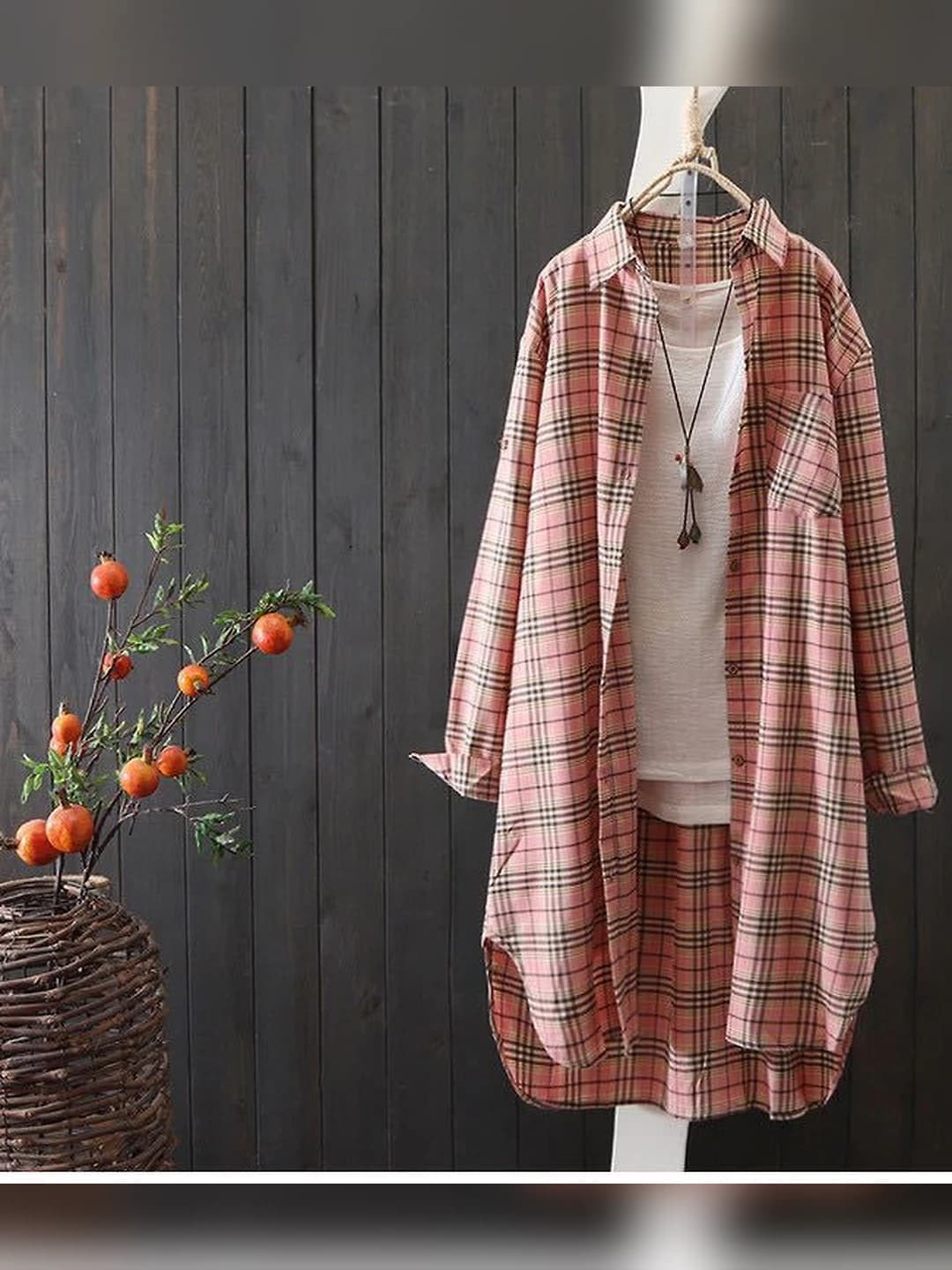Ayollar uchun katakli uzun yengli ko'ylak-shirt, bahor-yoz, quyoshdan himoyalovchi, koreys uslubida, retro, bo'sh (oversize), kundalik