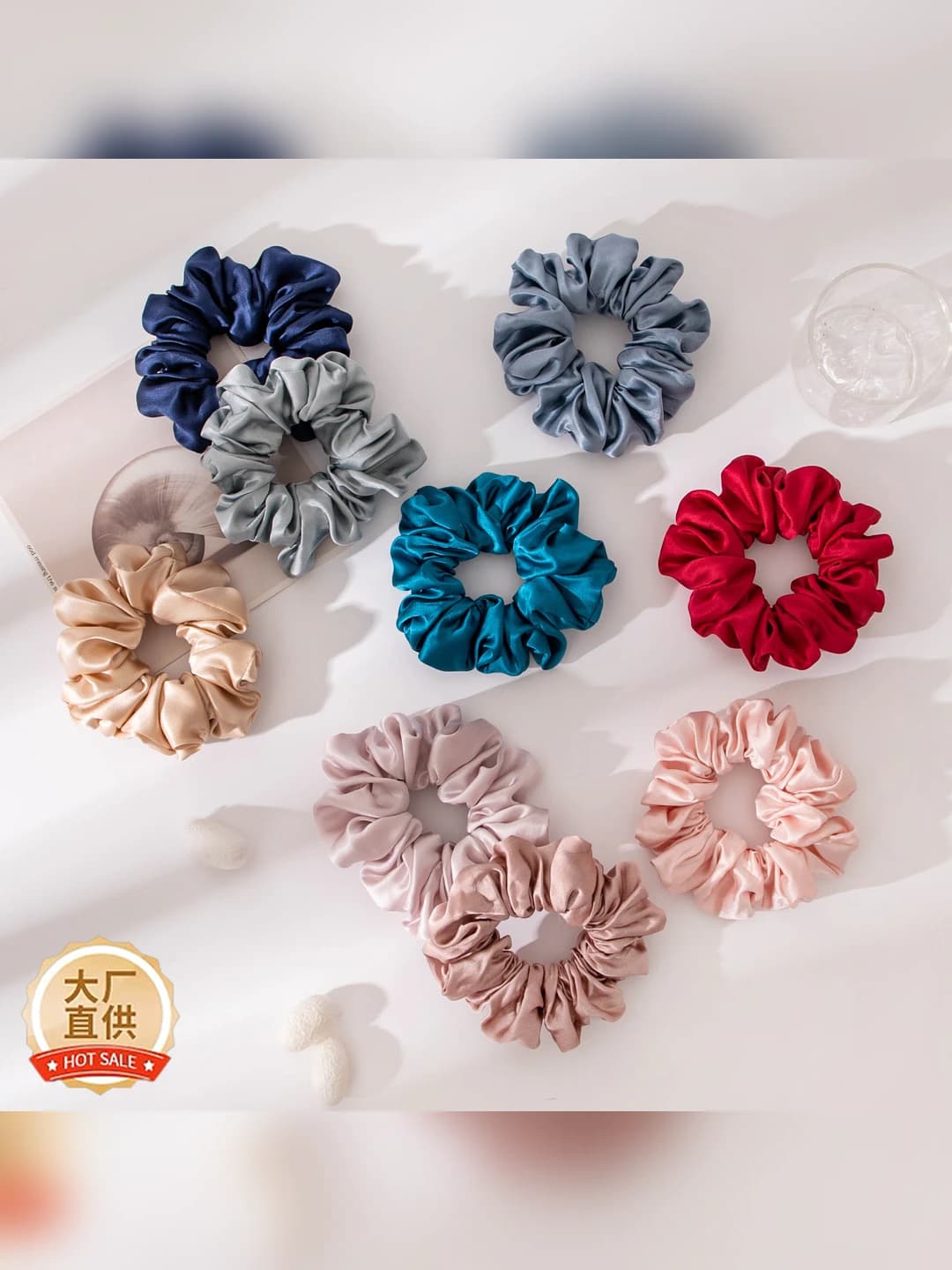 Women's large silk (mulberry silk) hair scrunchie in cute style
