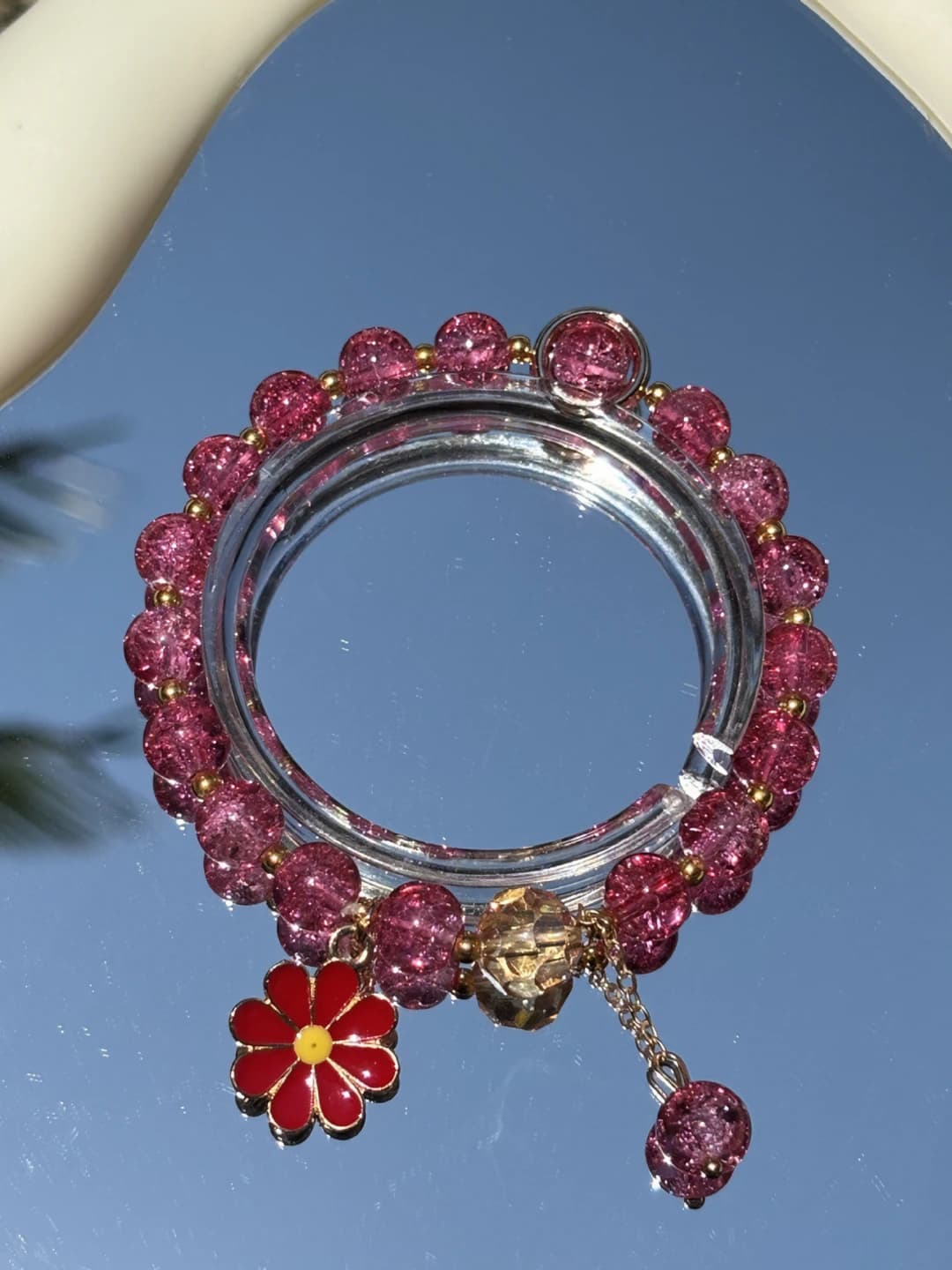Pink bracelet red daisy bracelet