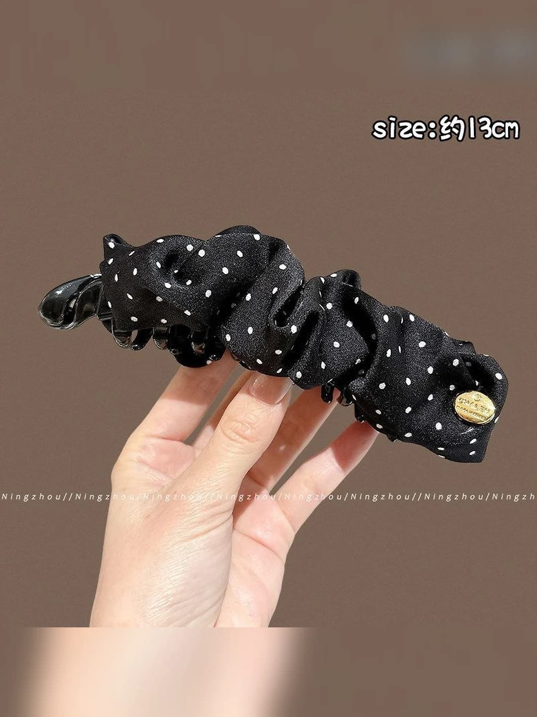 1# Black polka dot banana clip ~13 cm