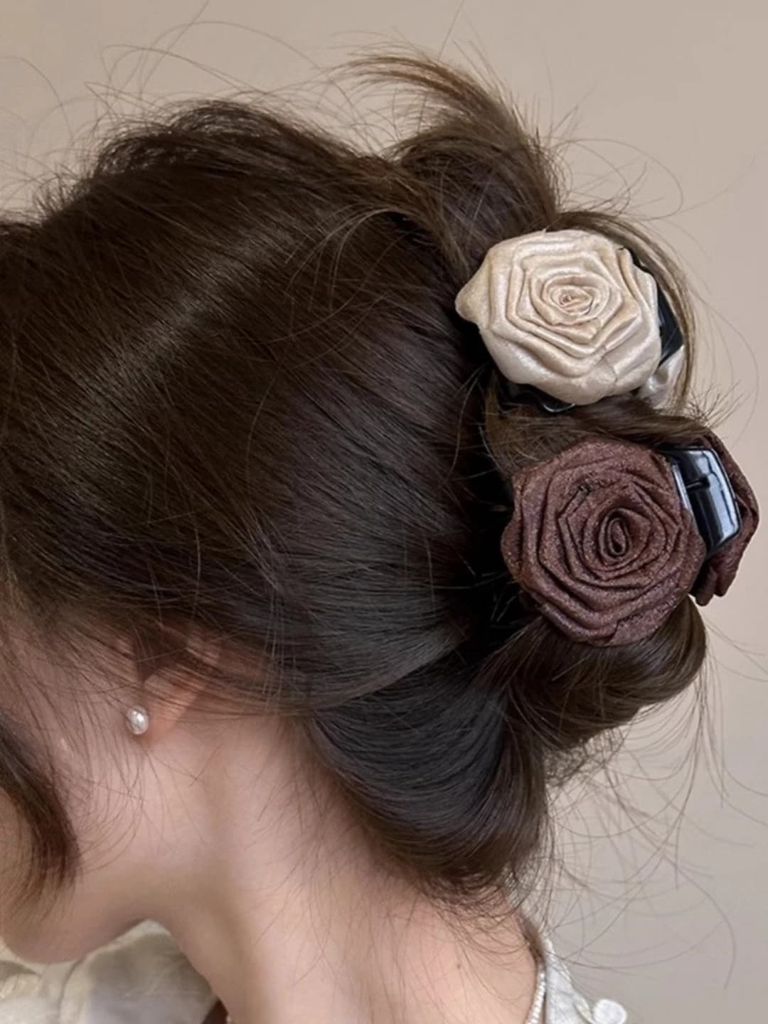 Women's Korean style handmade fabric shark clip with dried rose design