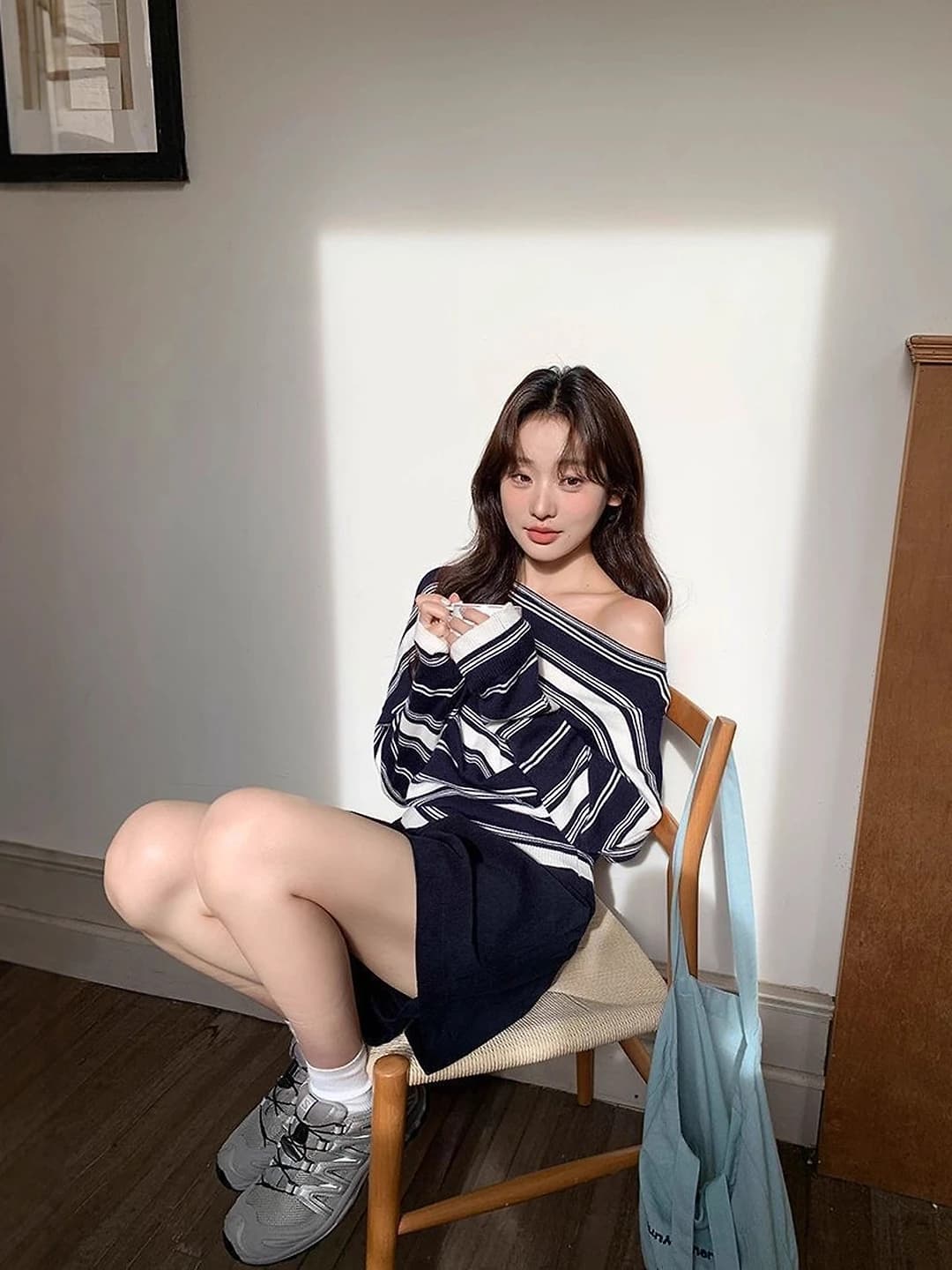 Women's dropped-shoulder striped sweater, long sleeve, cropped, autumn, loose fit