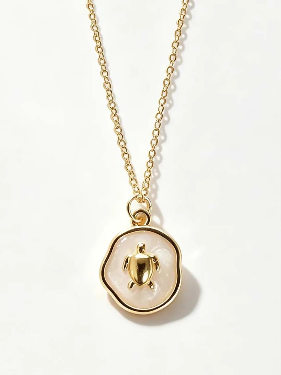 White enamel turtle necklace