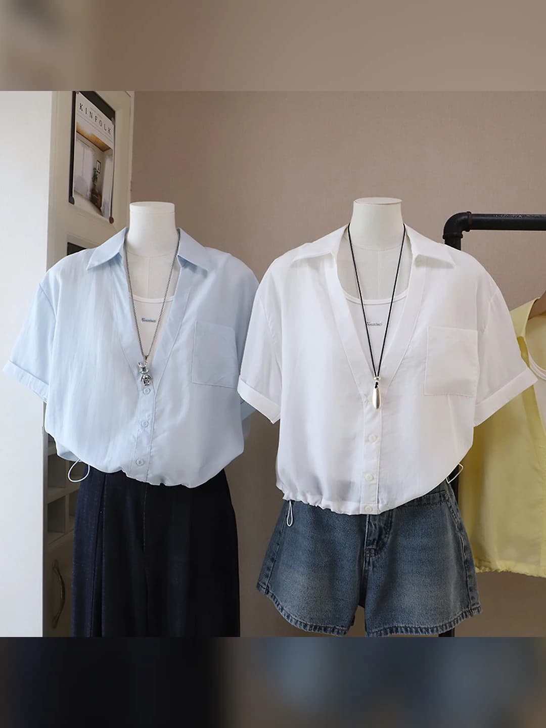 Women's 2026 spring-summer Korean style casual short sleeve shirt and tank top set