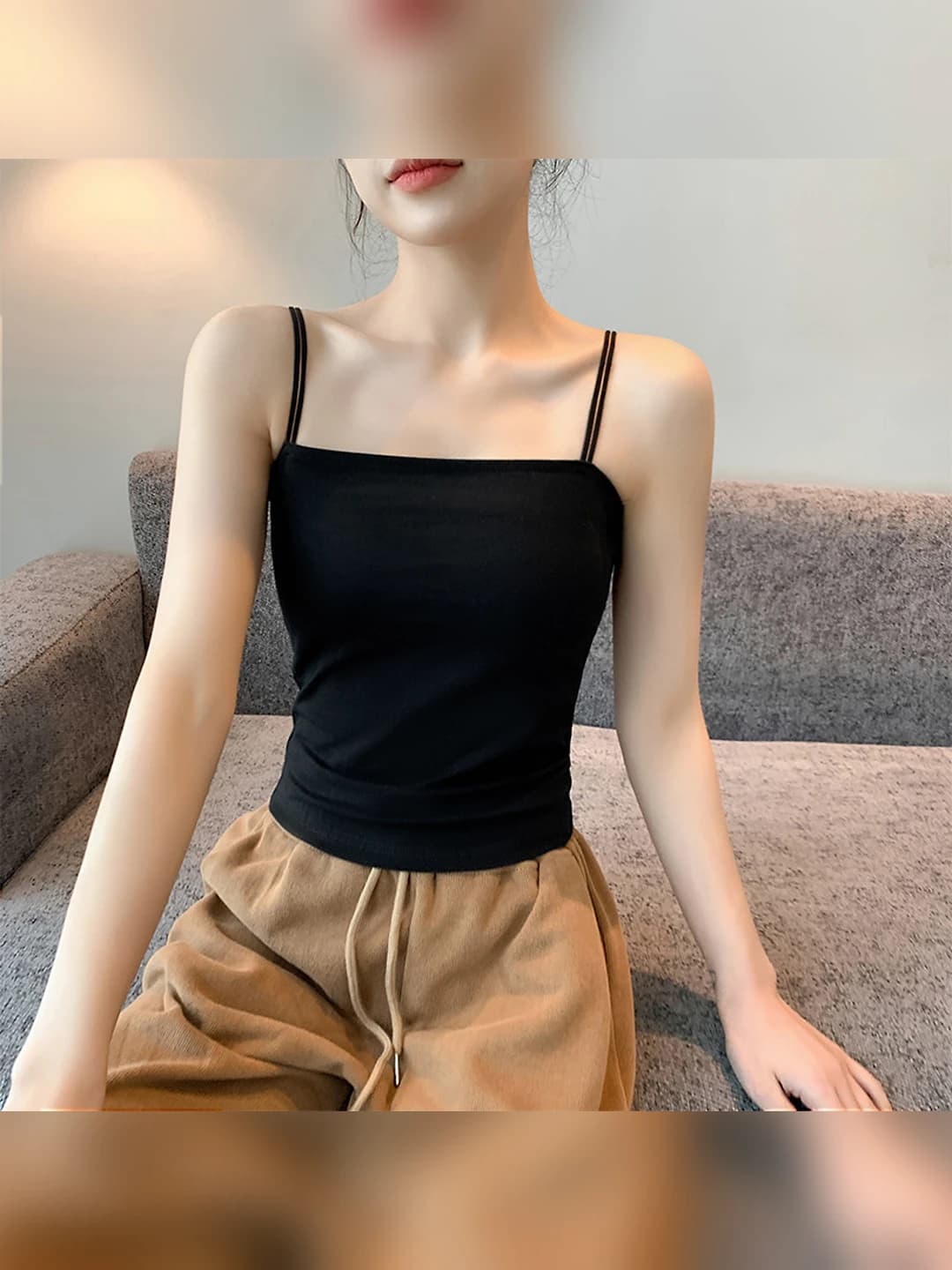 Women's pure cotton slim fit slimming thin solid colour spring-summer cropped strap top