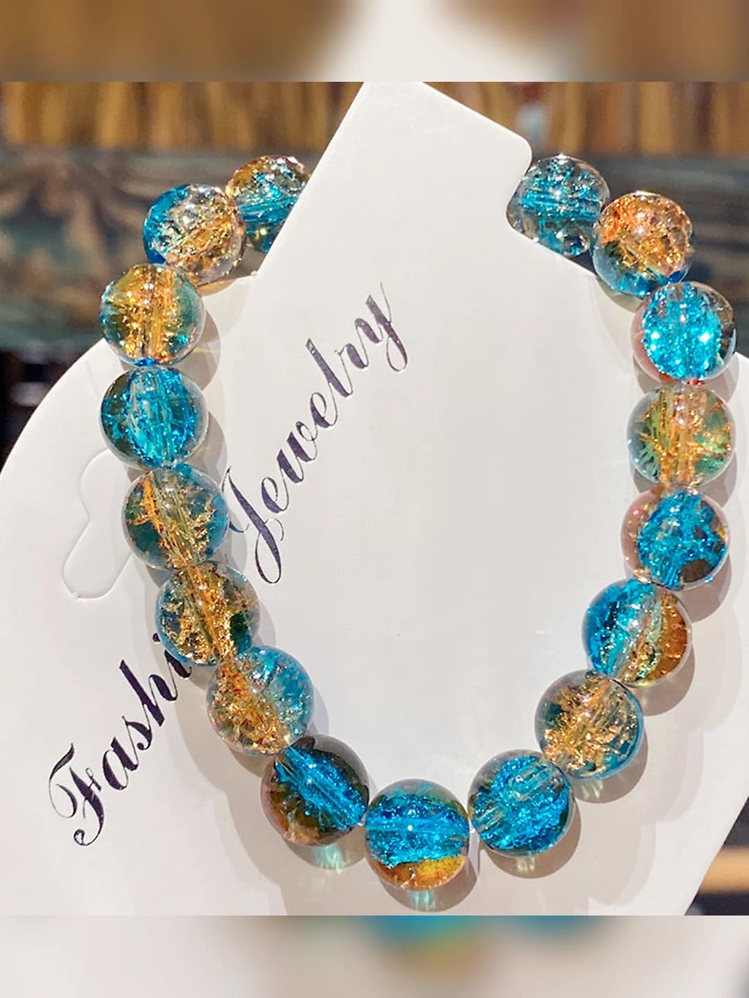 Blue-yellow two-tone glass bracelet