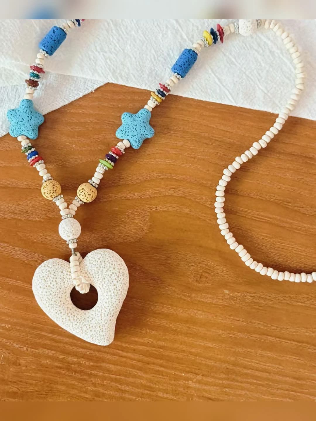 14# White Heart Bead Necklace