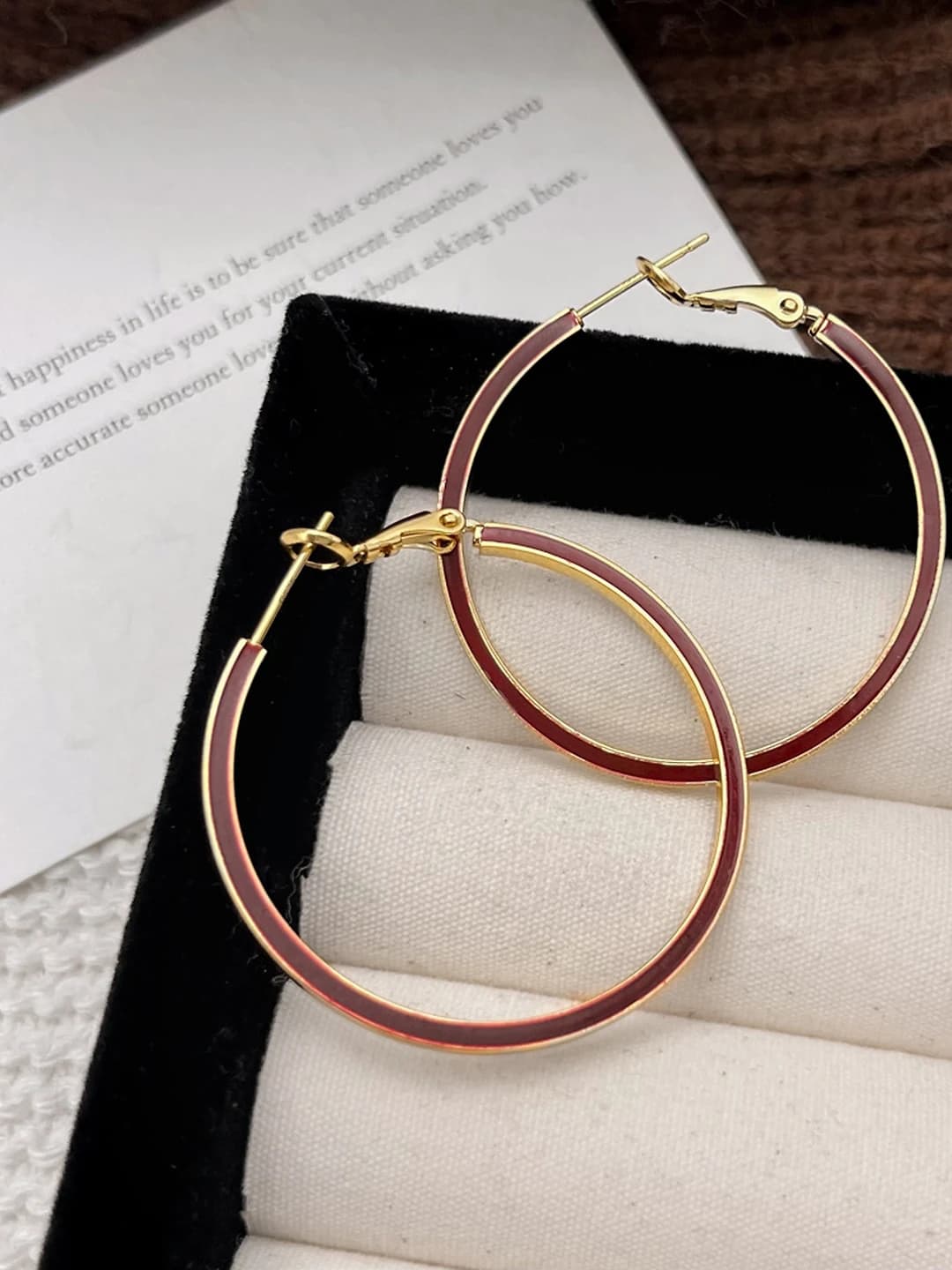 Angora red large hoop earrings (1 pair)