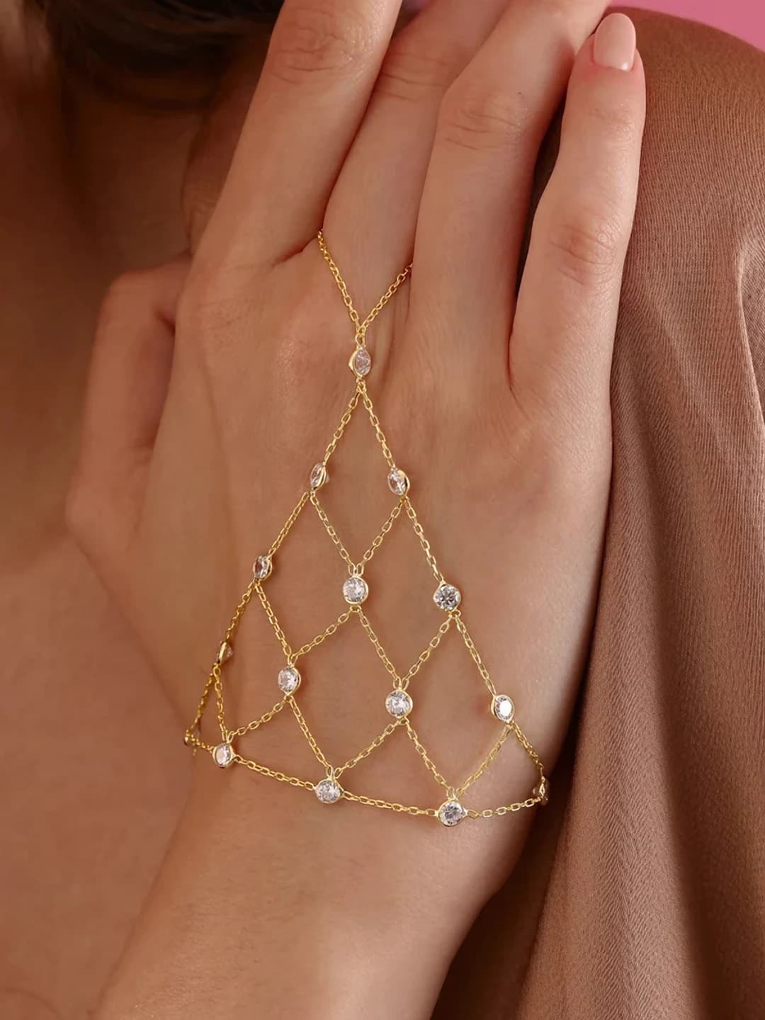 Women's retro geometric rhinestone mesh bracelet