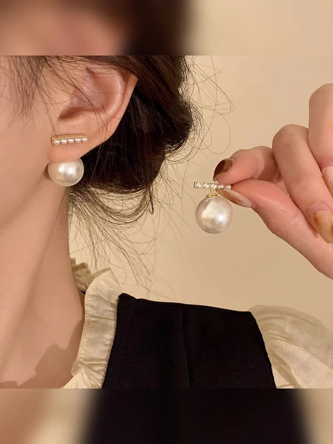 Women's 2026 retro style pearl stud earrings with rhinestones