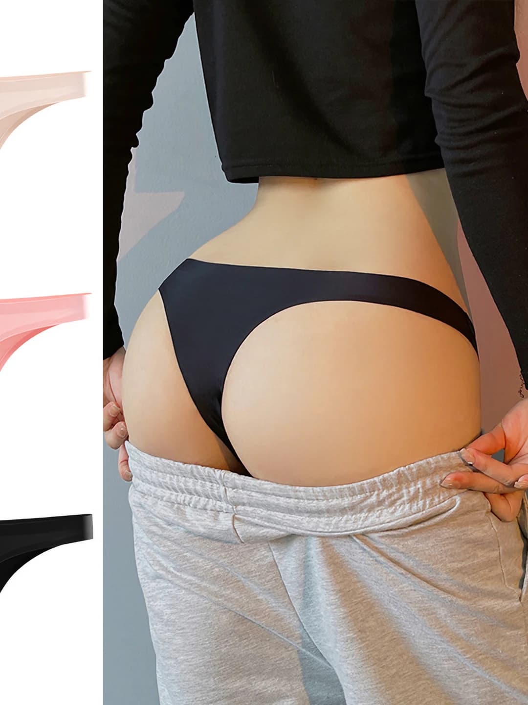Women's sports seamless low waist thong underwear, ice-silk fabric, quick-dry, breathable, solid colour, all-season