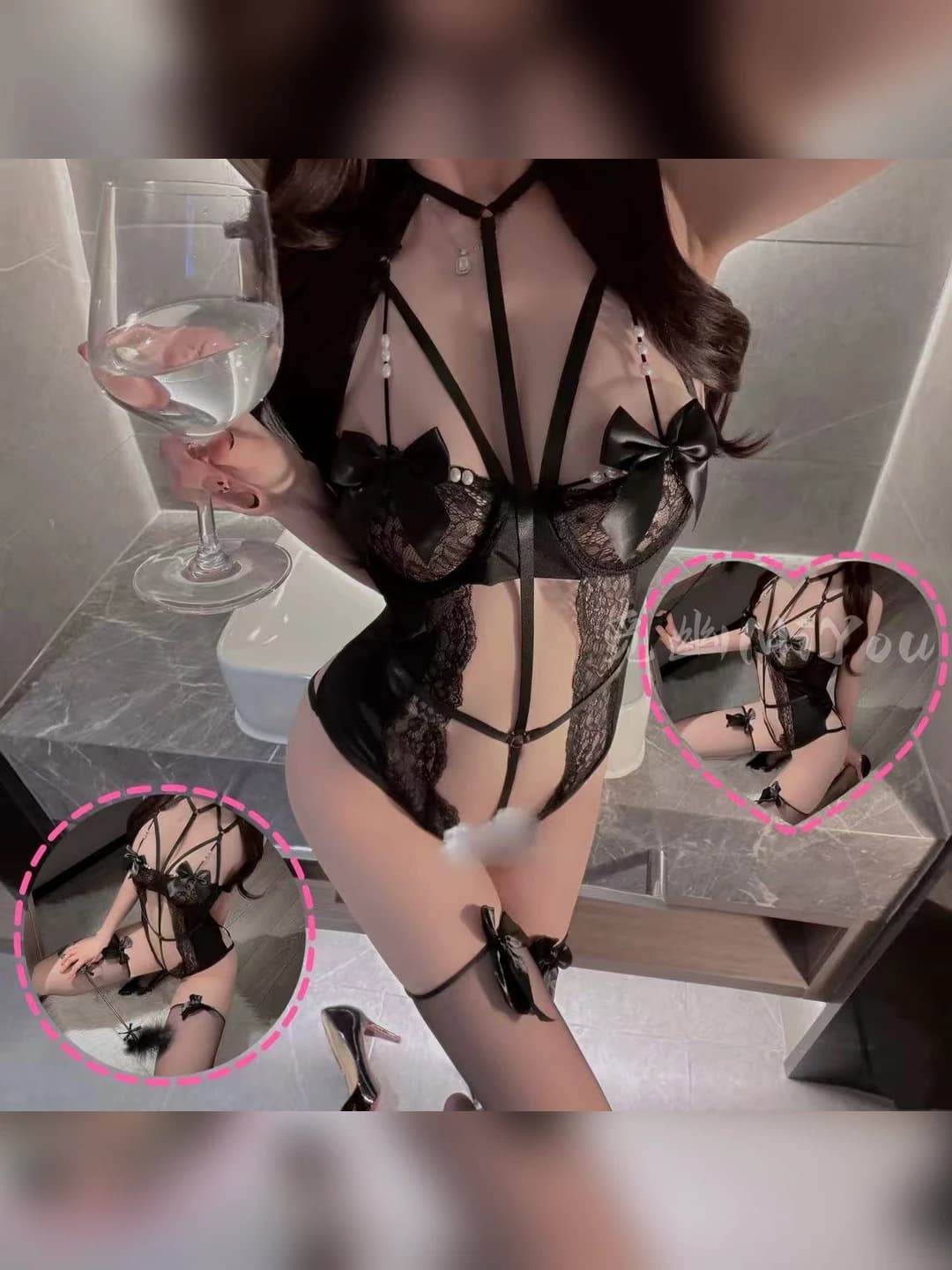 Women's lace lingerie set, sheer, game costume, uniform, mesh, polyester