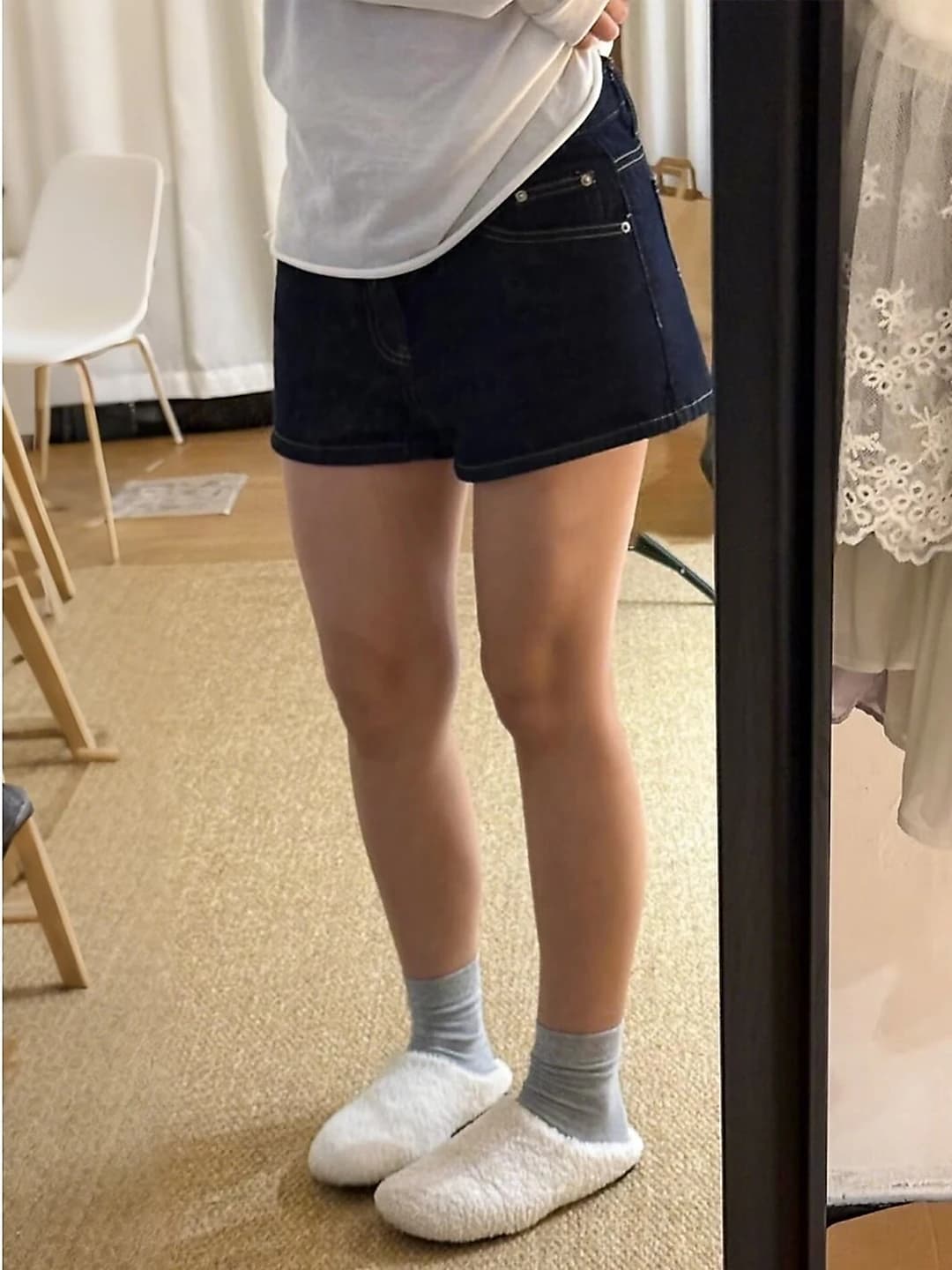 Women's dark blue denim shorts, summer thin, high waist, A-line, loose fit, stretch, 2026