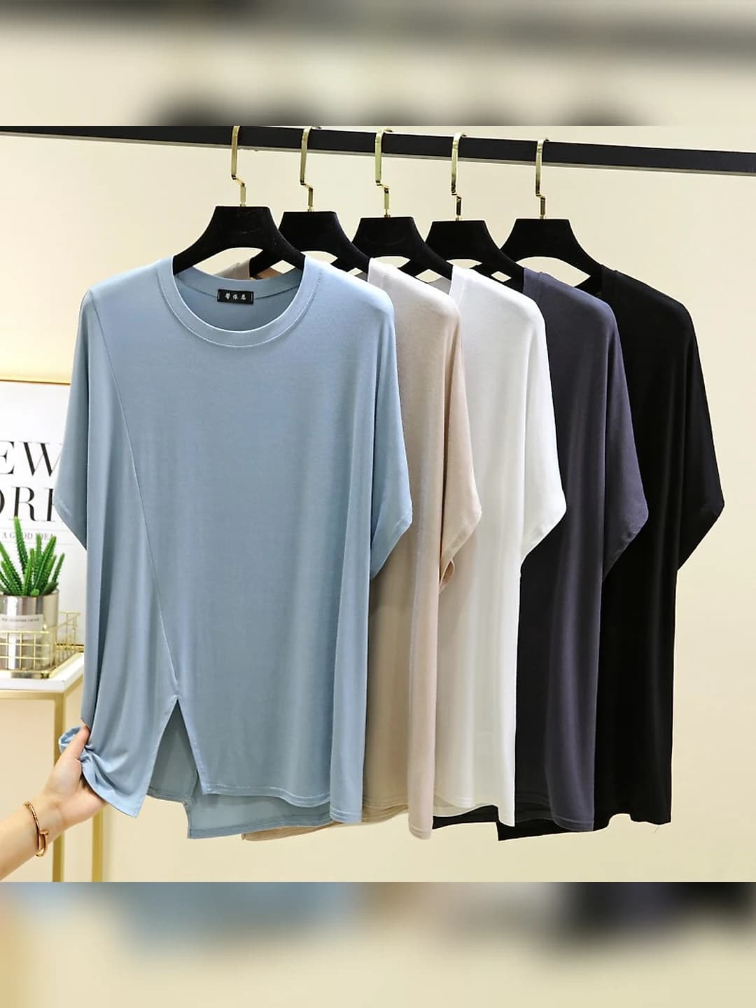 Women's modal t-shirt, crew neck, short sleeve, thin, solid colour, loose fit, summer outerwear