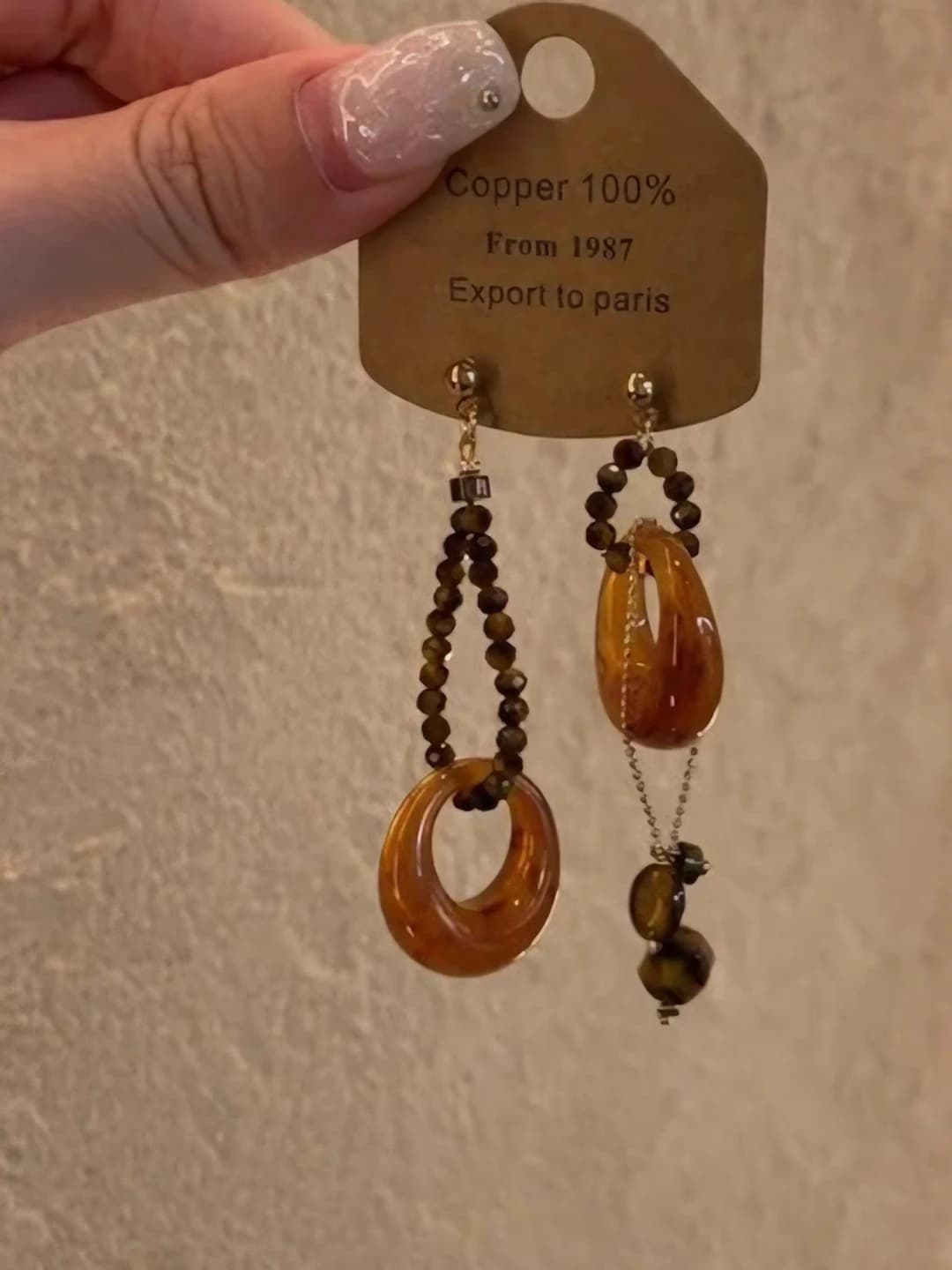 3# Asymmetric amber beaded studs