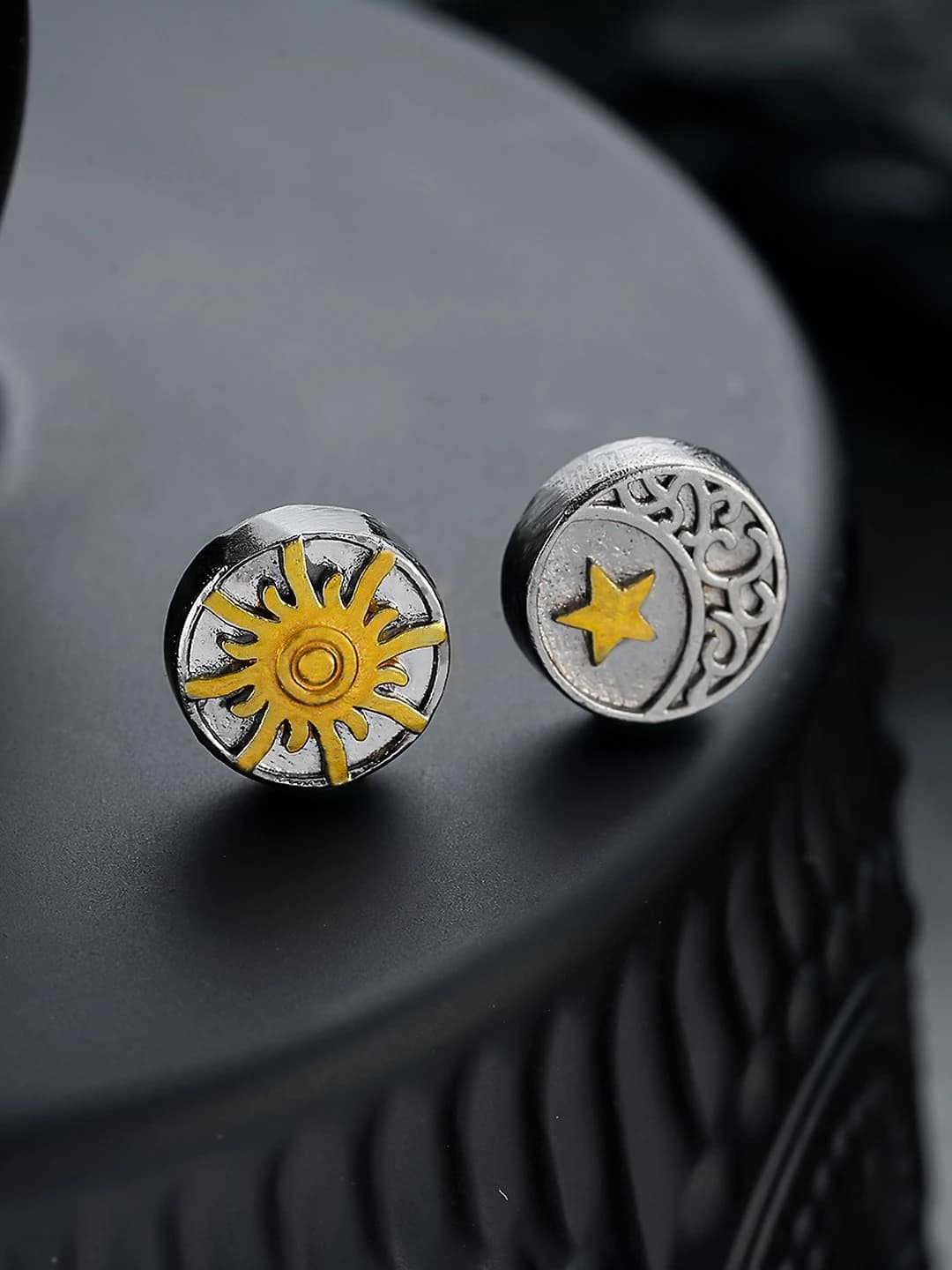 Sun Moon Star Earrings, Black, Pair