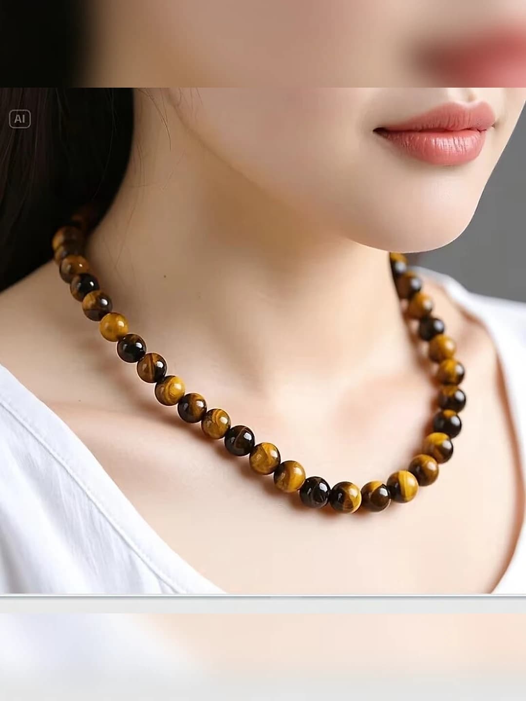 Women's and couples' yoga necklace with 8mm volcanic stone, yellow tiger eye and black obsidian