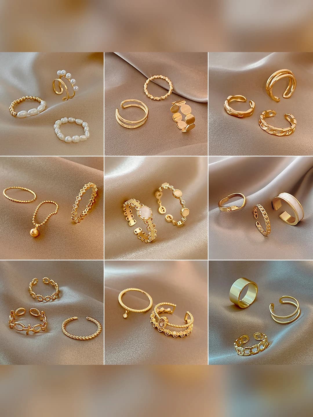Women's rings in retro style, Korean style, geometric shape, material: copper, design element: pearl
