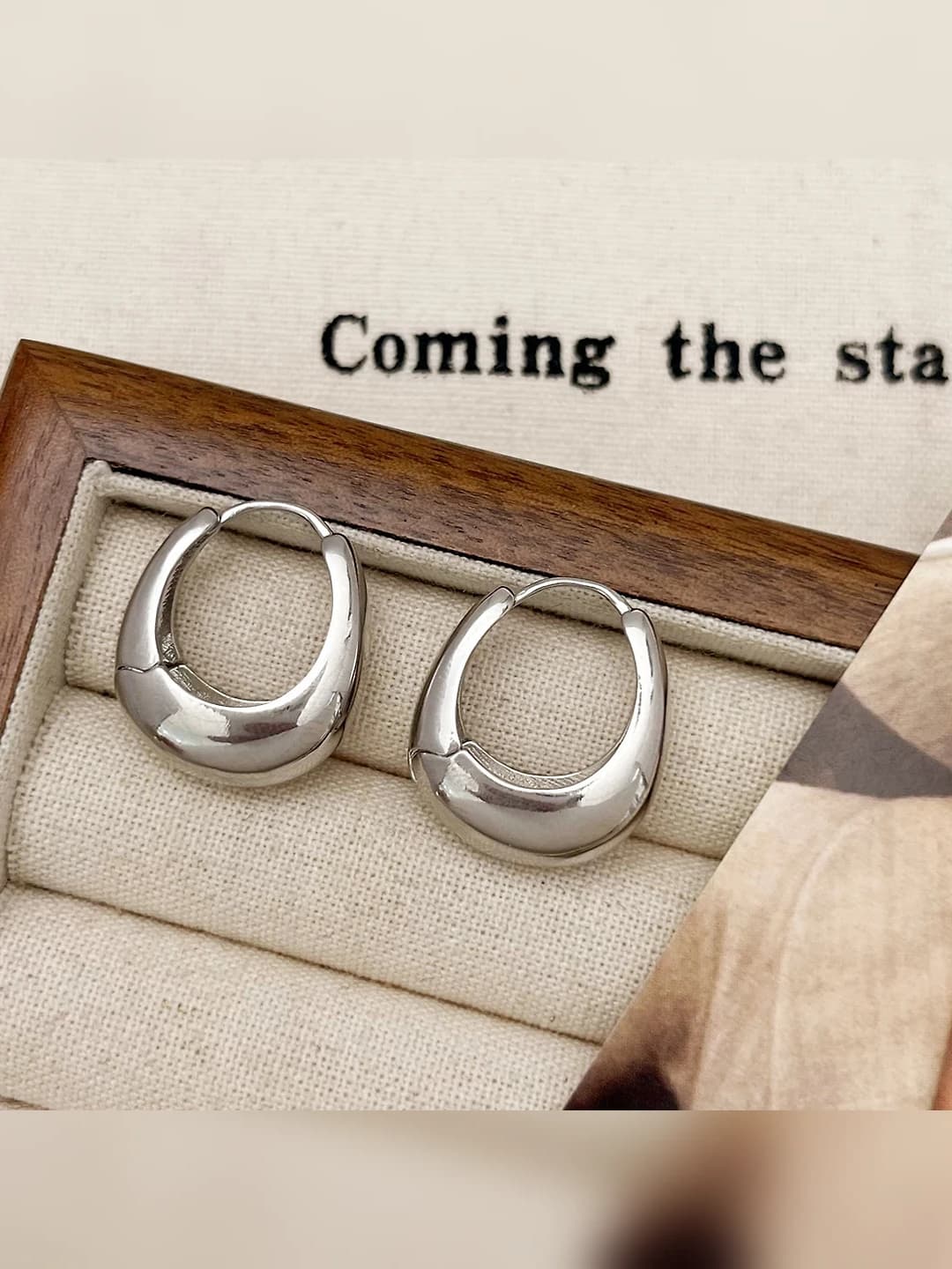 Silver oval large plain hoop earring