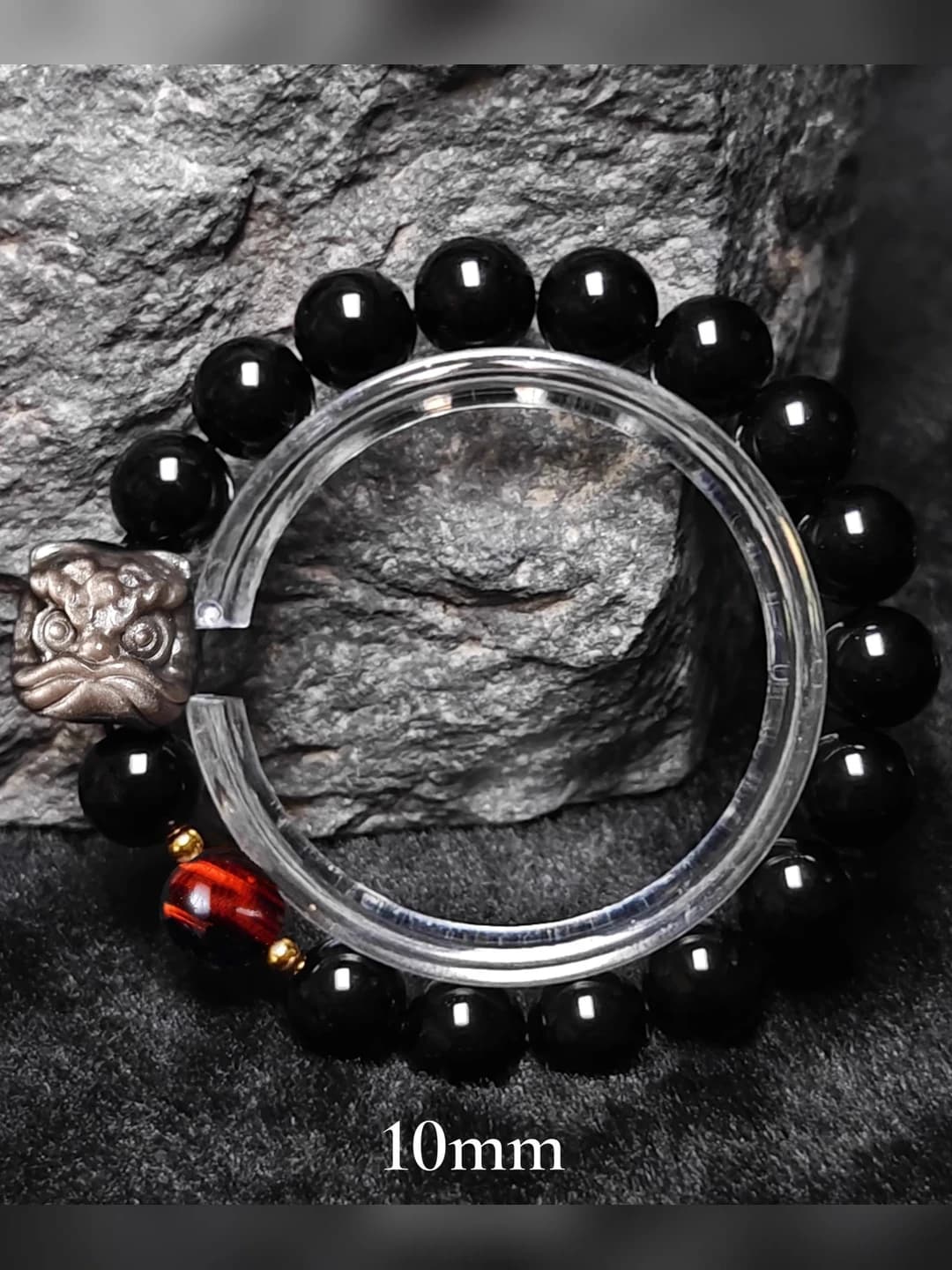 Kumush obid asad+Qora obsidian 10mm+Dragon crystal