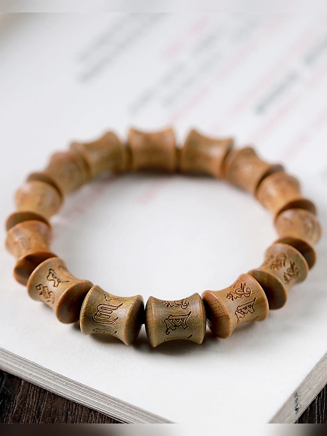 Natural green sandalwood and bamboo bead bracelet with six-syllable mantra engraving, new Chinese style, for men and women
