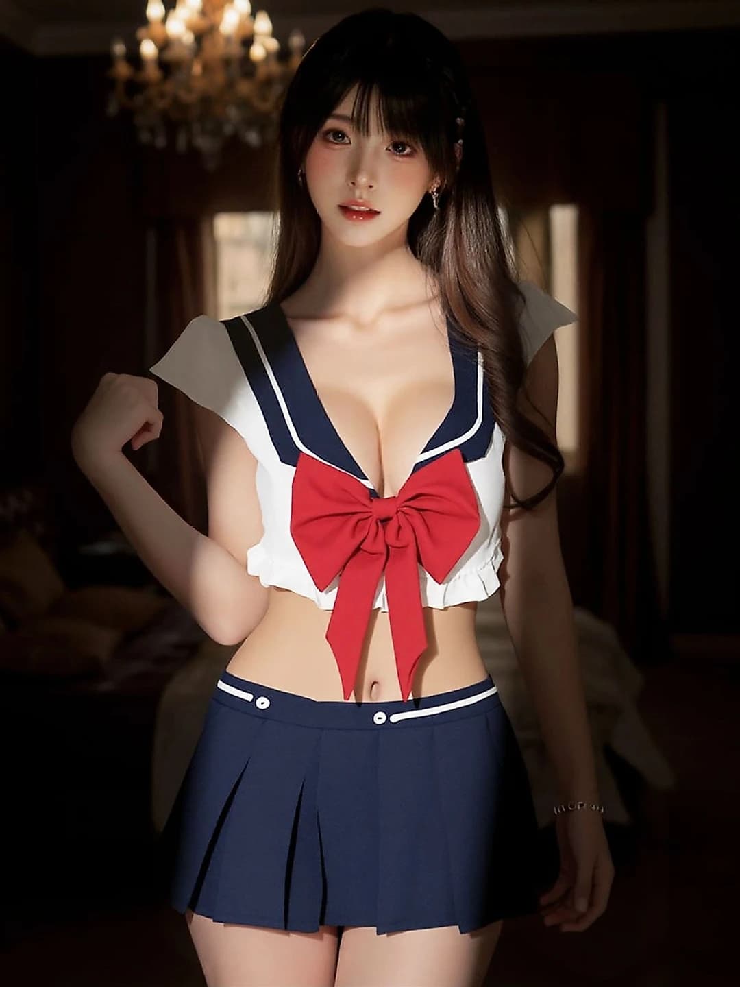 Blue (Top + skirt + underwear + bow)