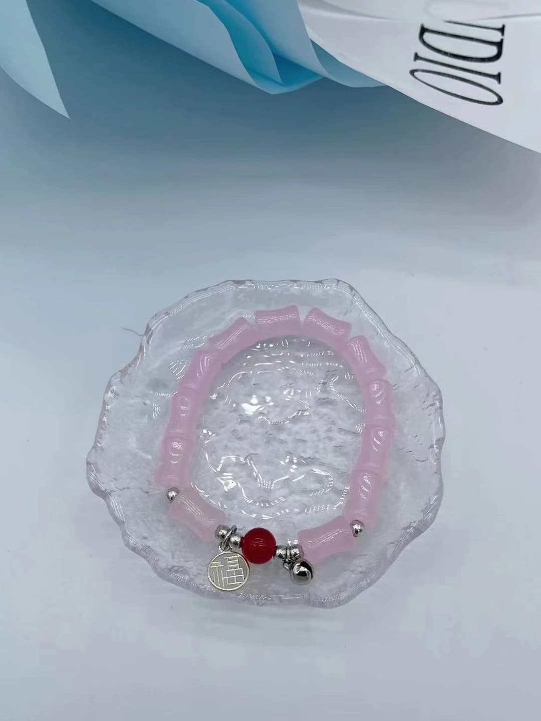 Black bamboo fu red bead bracelet