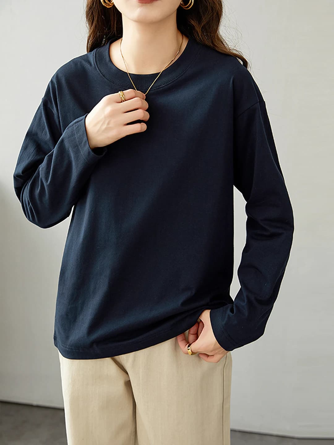 Midnight Blue, crew neck, long sleeve