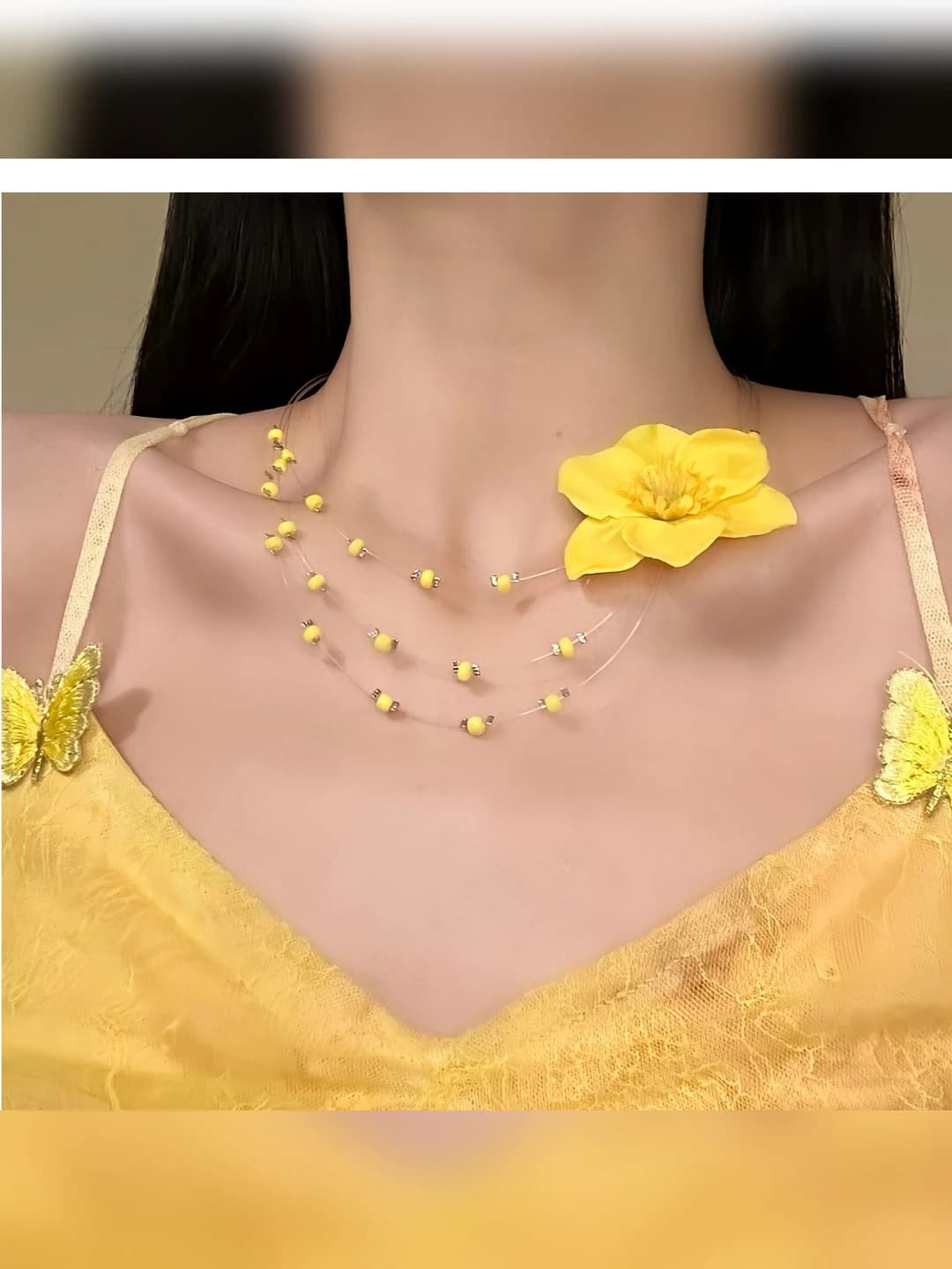 Yellow floral beaded necklace
