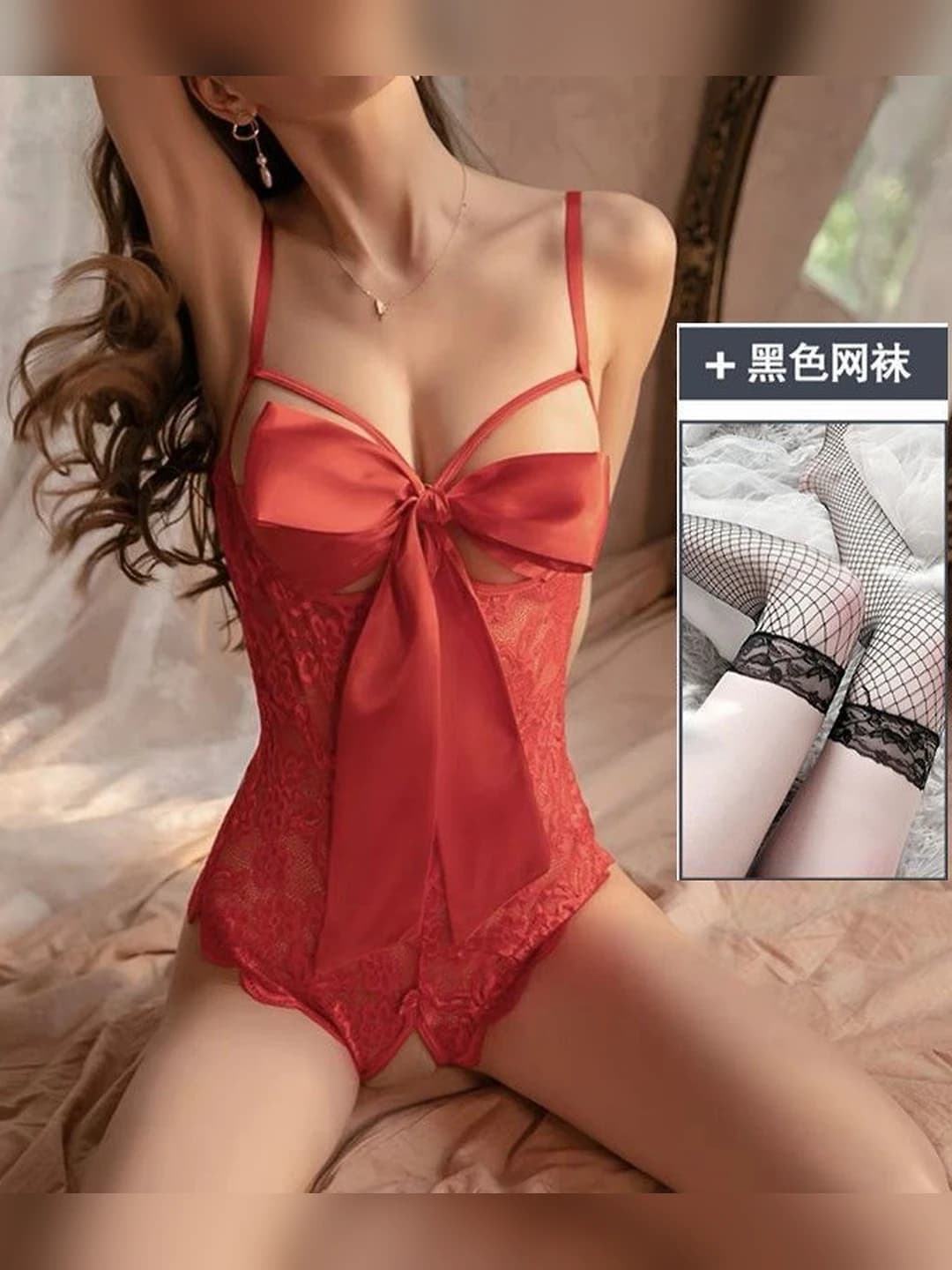 Crotchless (Red) + Fishnet socks