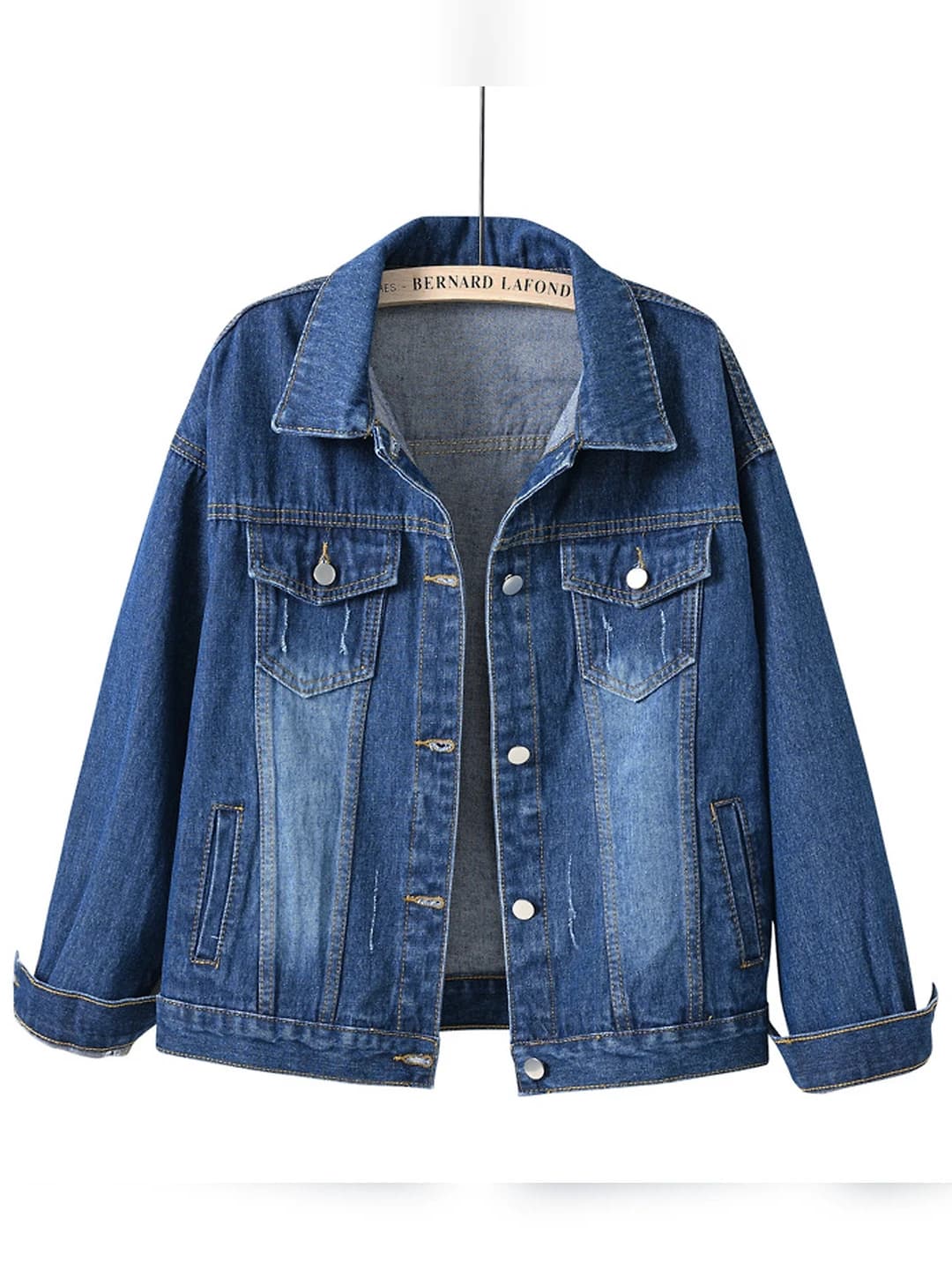 Women's loose fit Korean style cropped denim jacket, long sleeve, lapel collar, spring-autumn, petite, plus size