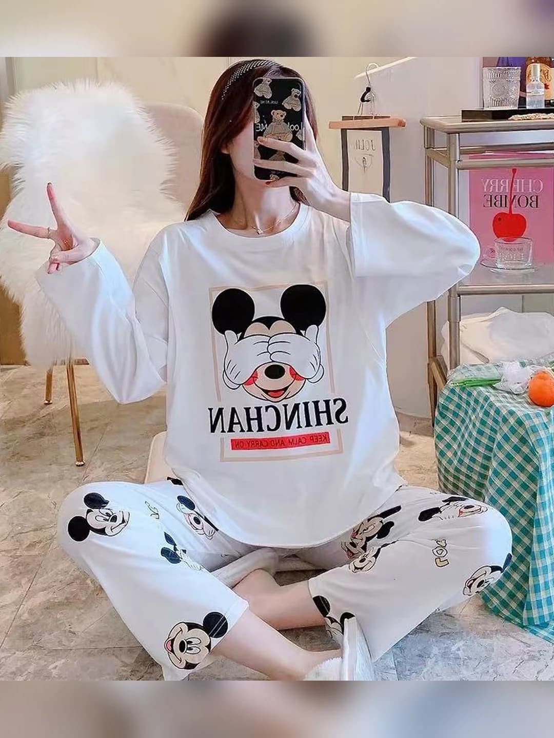 Women's 2026 pajama set: thin, loose fit, plus size, crew neck, long sleeve, trousers, breathable, stretch, all-season, loungewear