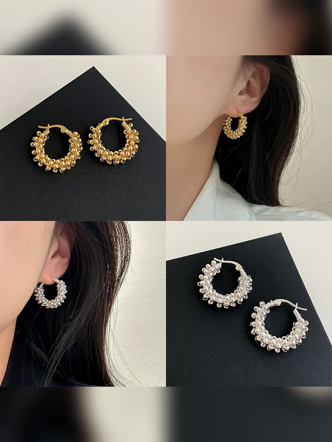 Women's floral hoop earrings with 18k gold plating, French retro style