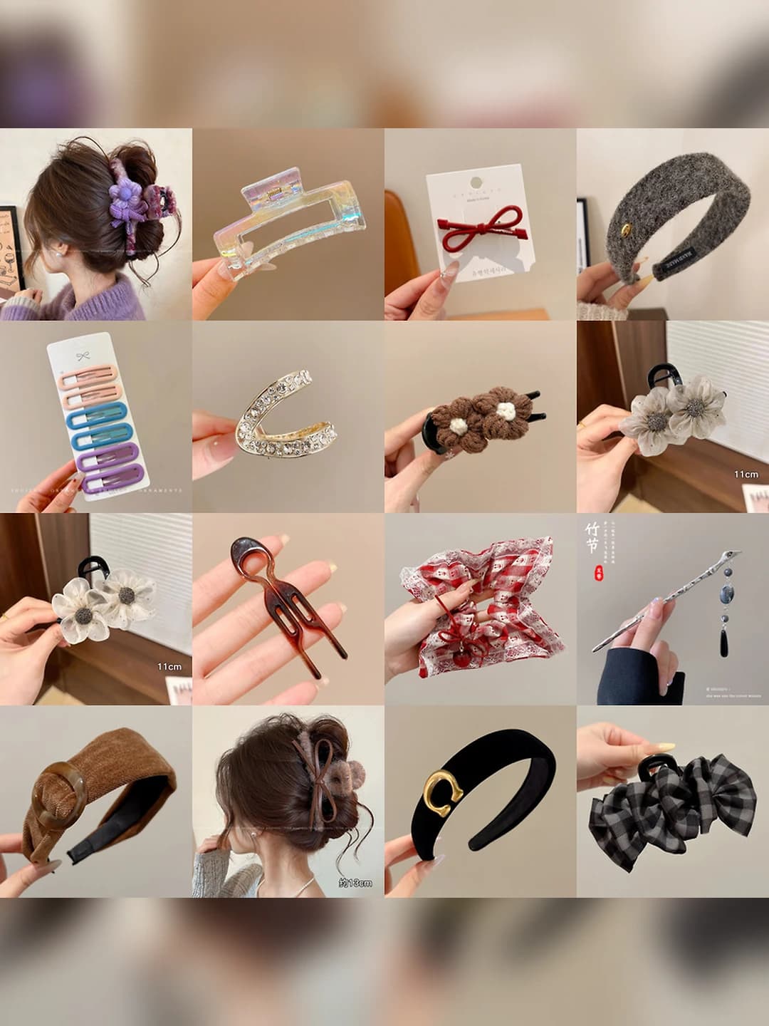 Women's large Korean style pleated scrunchies and bow hair clips