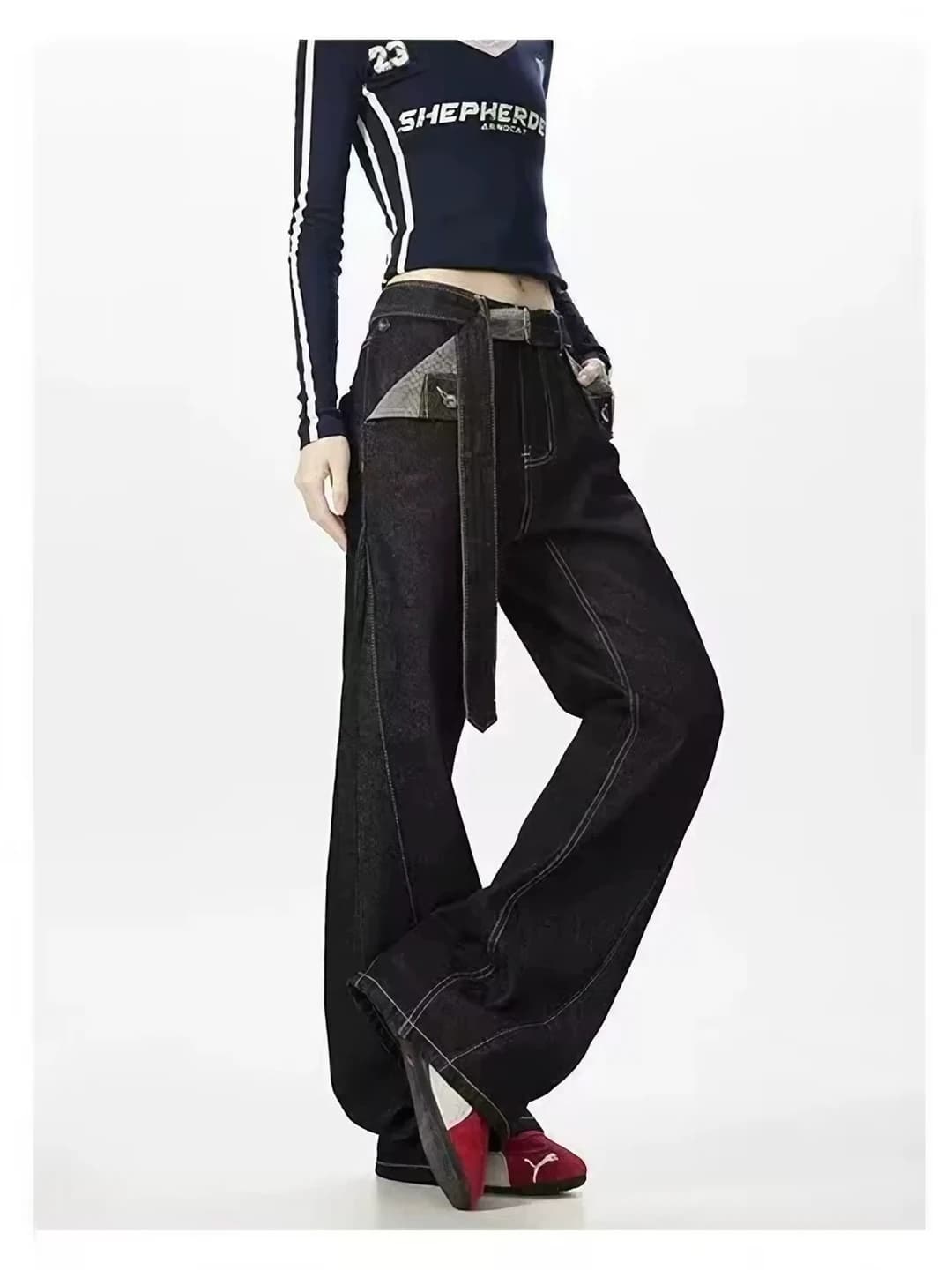 Women's wide and flared jeans, retro, loose fit, high waist, trousers, casual, stretch, non-iron