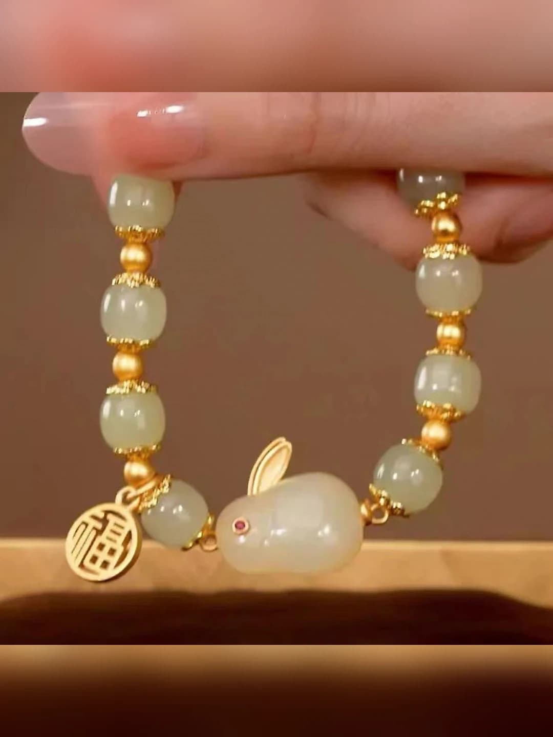 Light green beaded jade rabbit