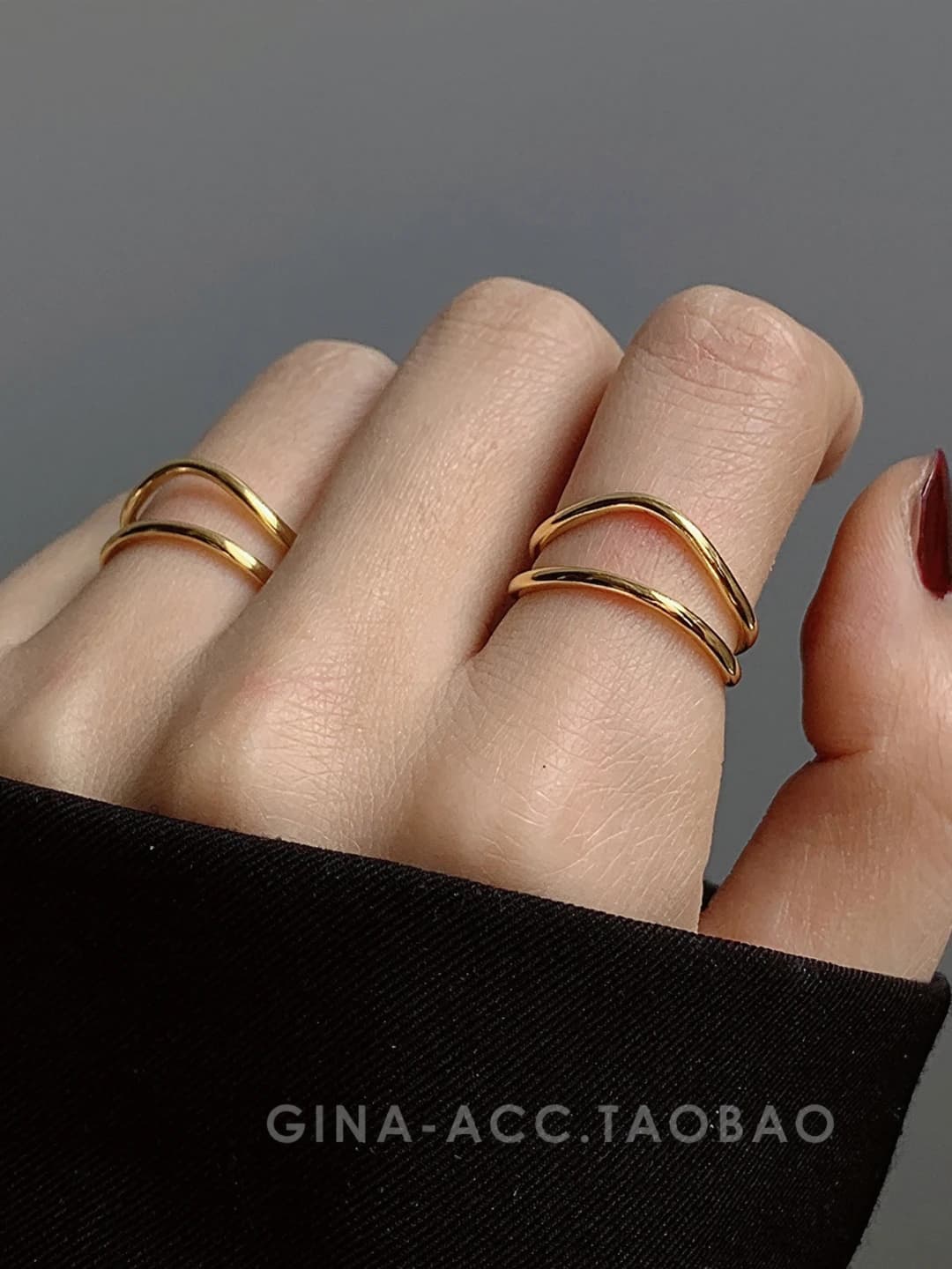 Женское кольцо из серебра S925 с покрытием 18k золотом, двухслойное, изогнутые линии, минимализм